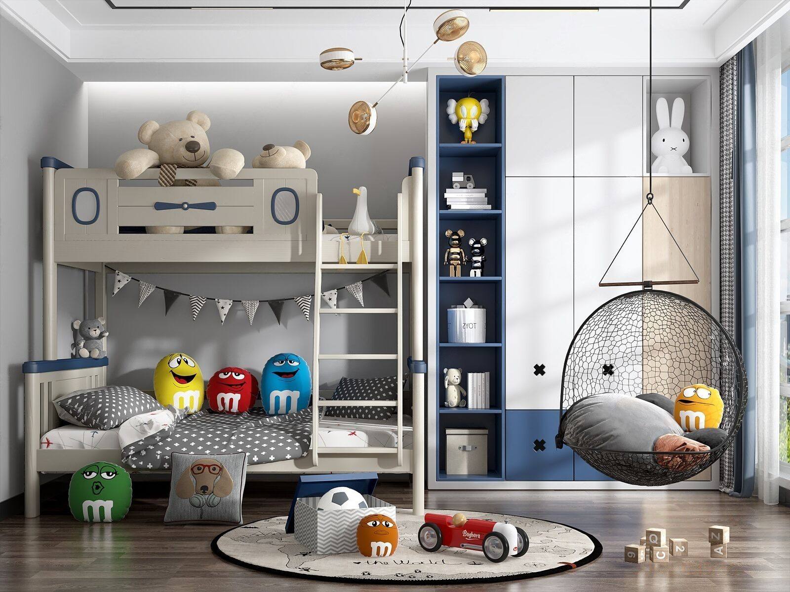 儿童房，玩具，吊椅，上下铺，地毯3d模型下载
