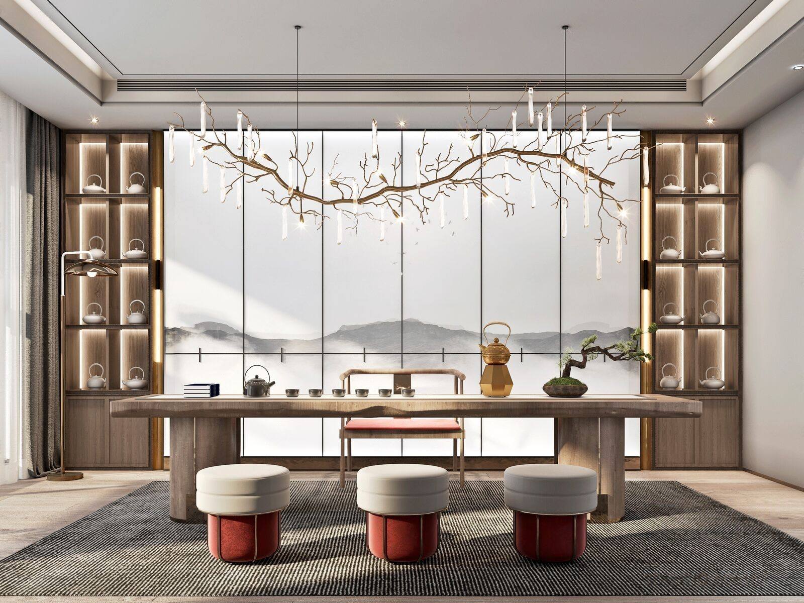 新中式茶室，茶桌椅 3d模型下载