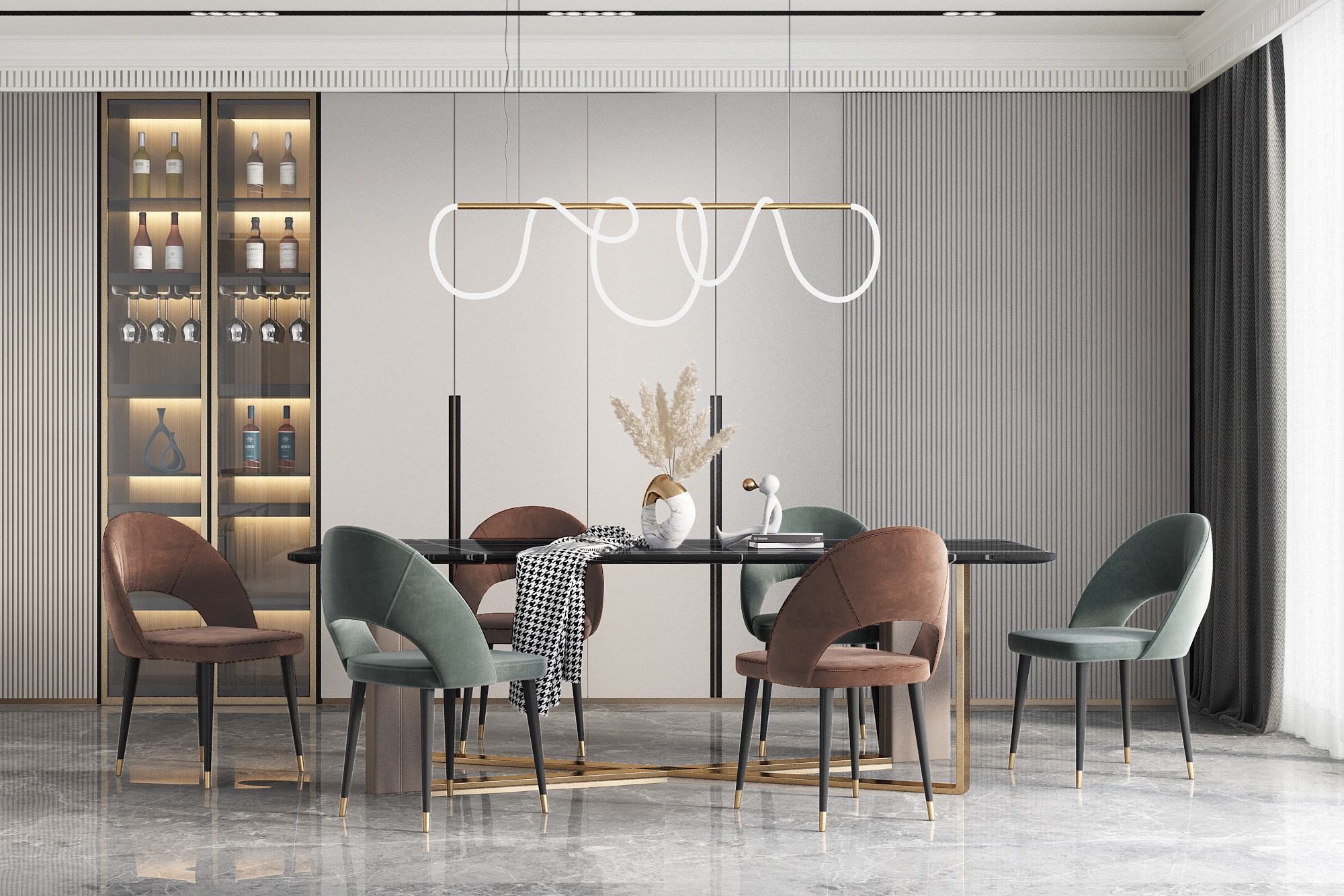 餐厅餐桌椅吊灯3d模型下载