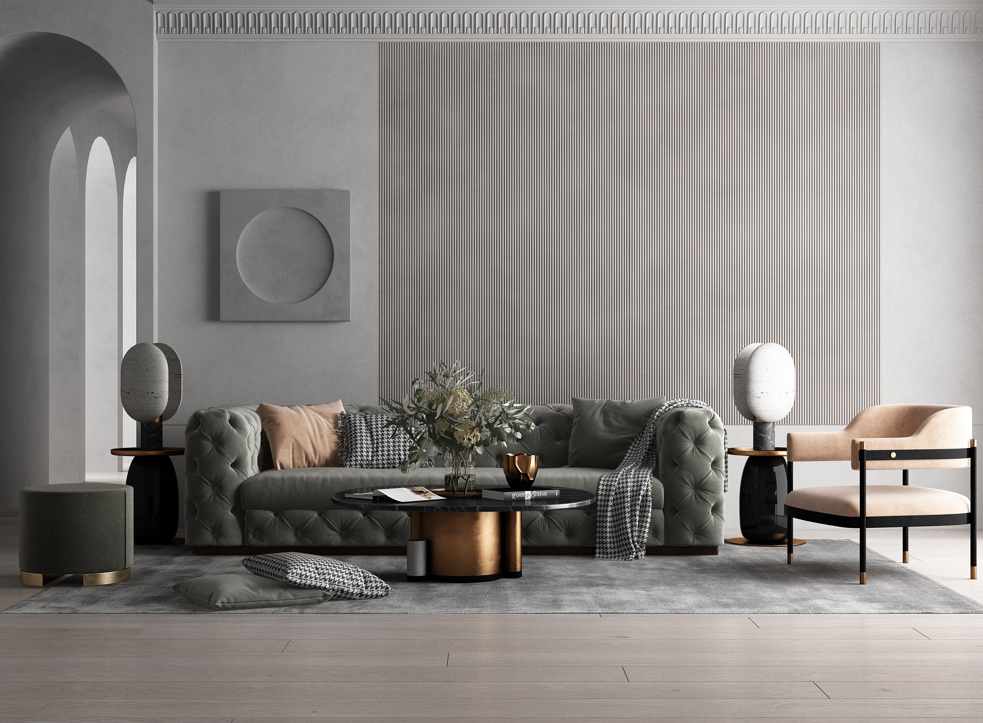 现代简欧式皮革软包轻奢沙发，茶几3d模型下载