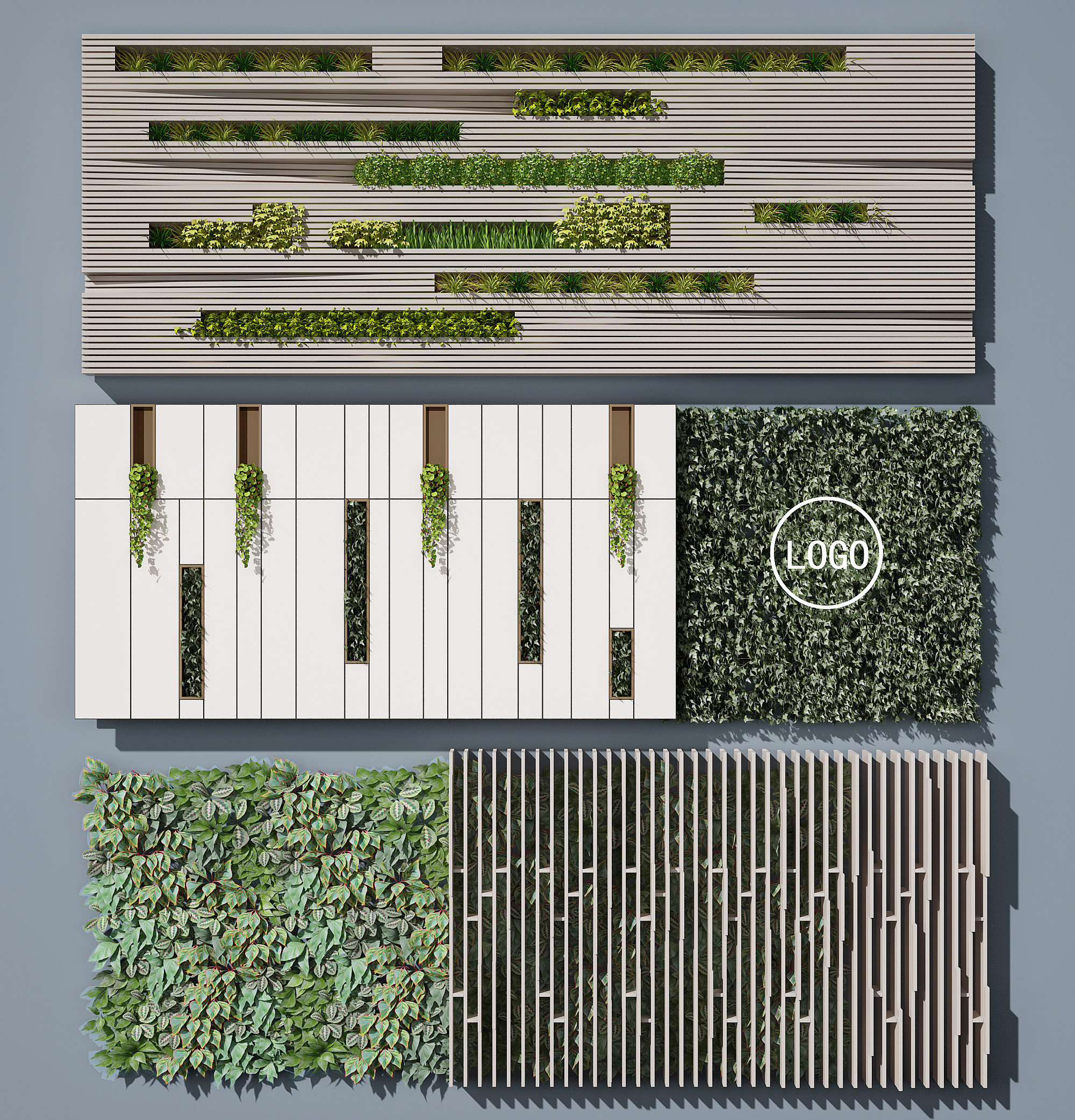 现代植物墙， 3d模型下载