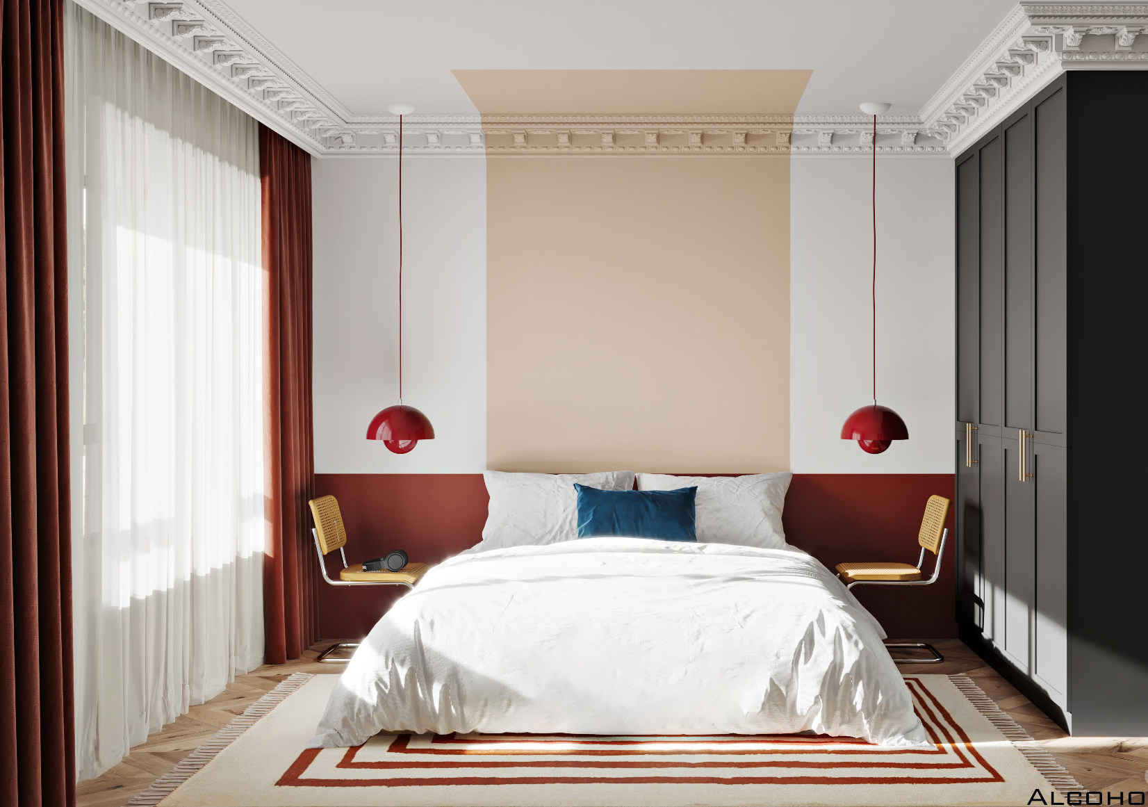 法式轻奢复古卧室，双人床3d模型下载