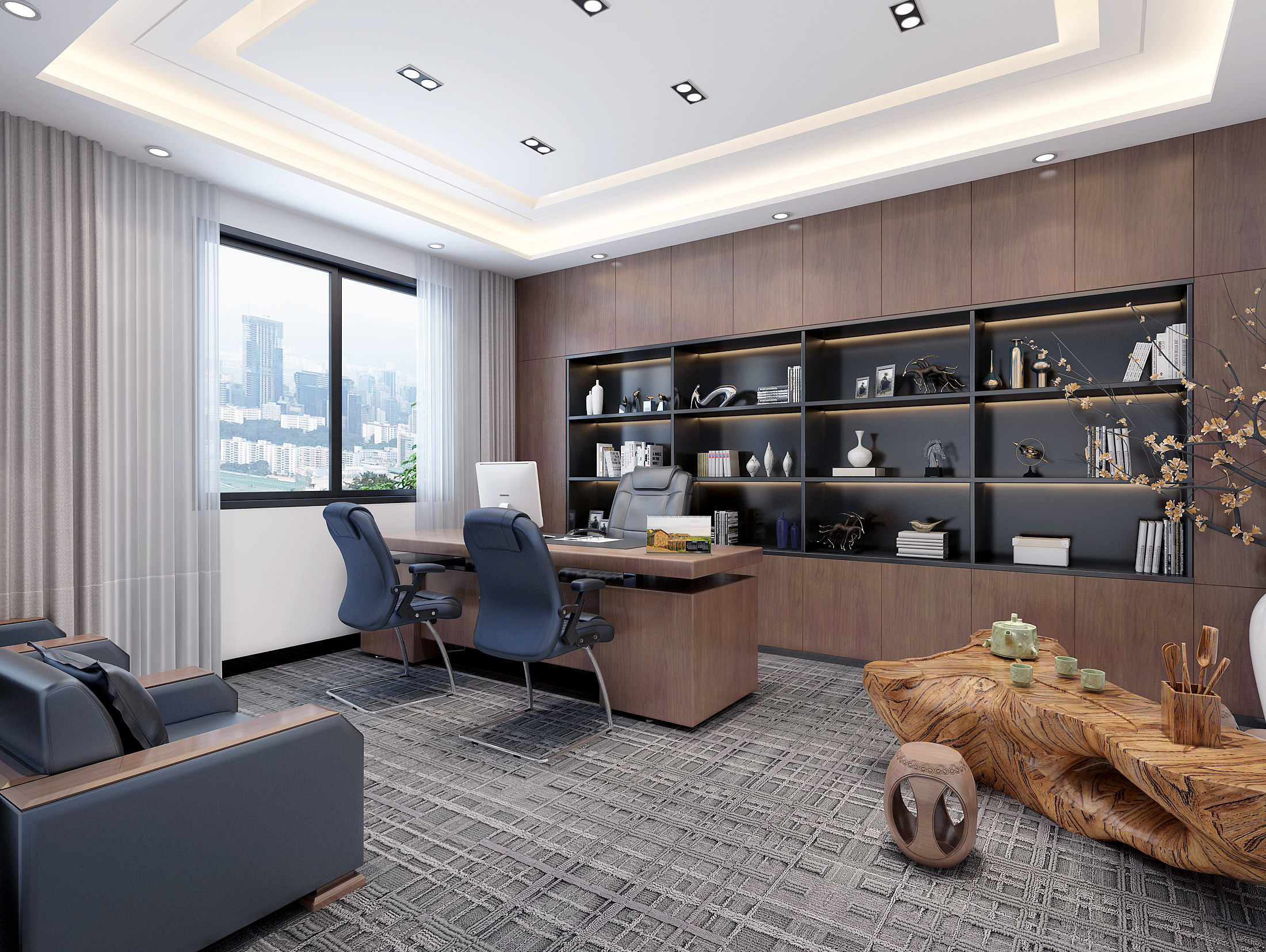 新中式办公室3d模型下载