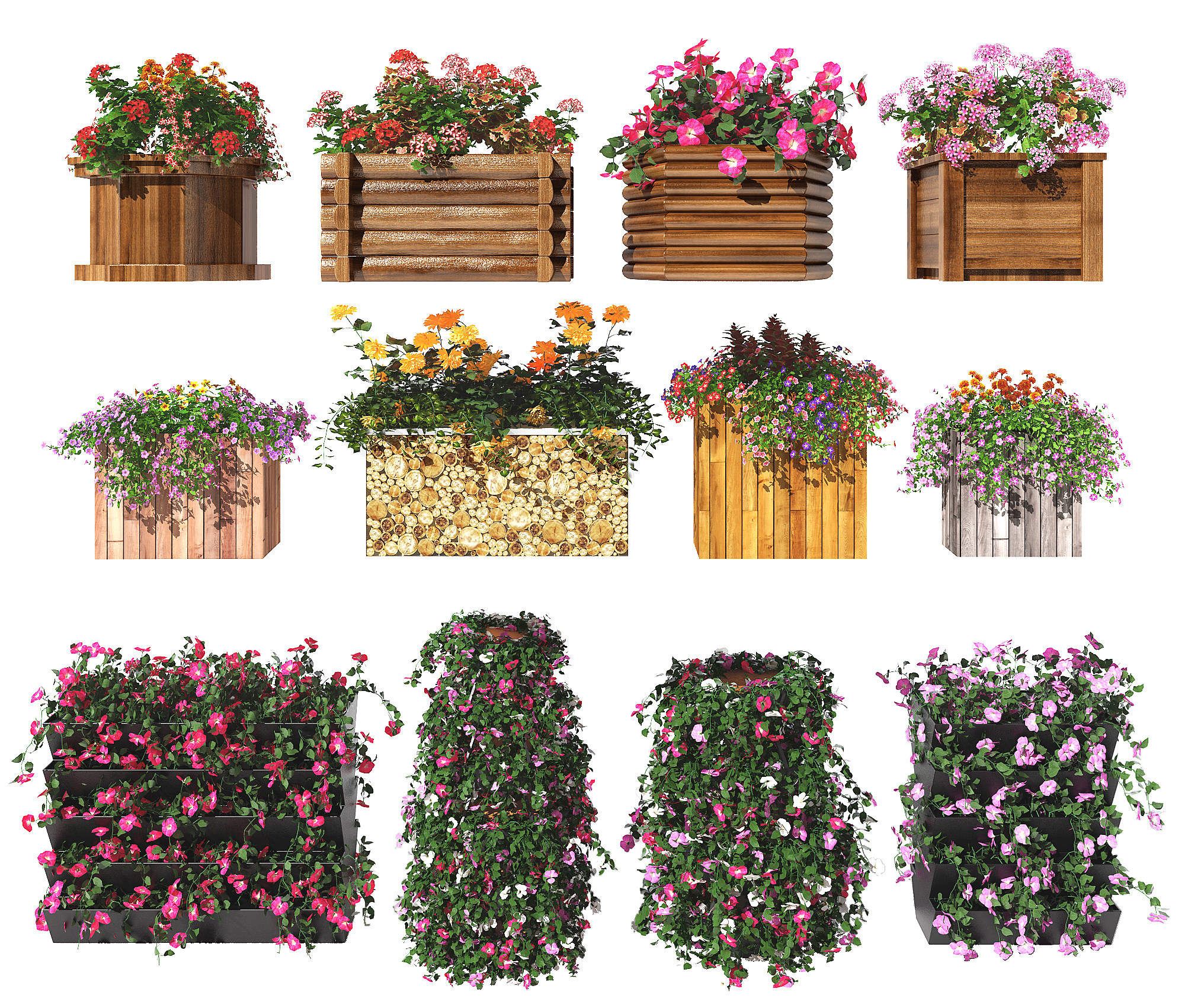 户外景观花卉花箱， 3d模型下载