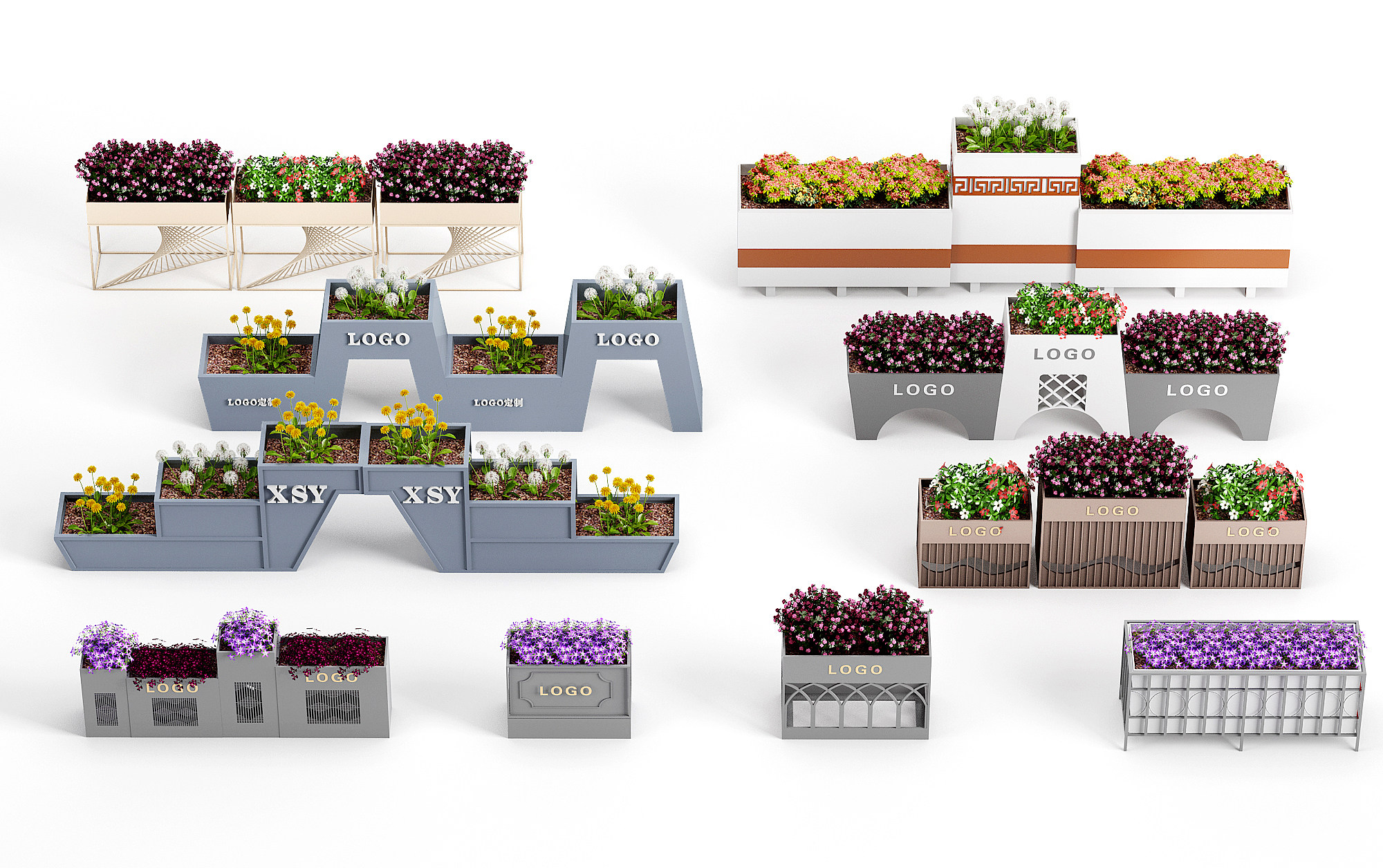 北欧户外花坛花箱，花槽，花池盆栽3d模型下载
