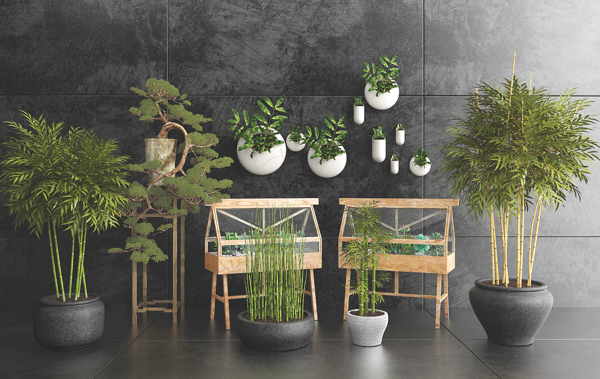 现代绿植竹子盆栽，竹子阳台植物花架，吊装植物3d模型下载