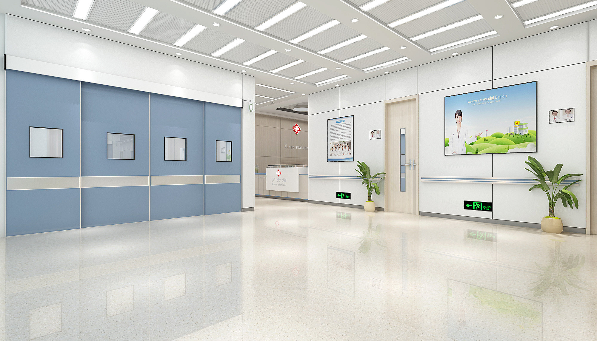 现代医院大厅过道走廊 3d模型下载