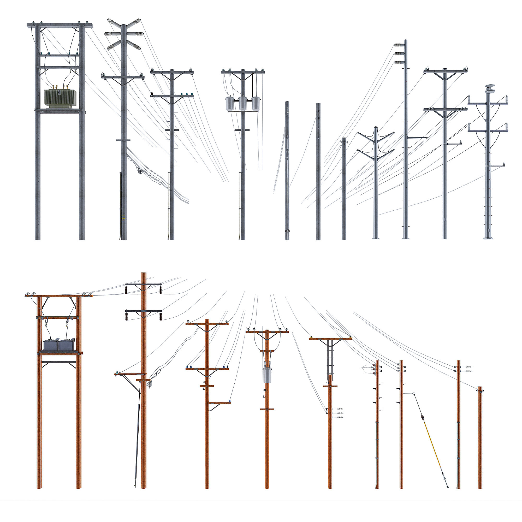 电线杆电力设施设备，线杆子3d模型下载