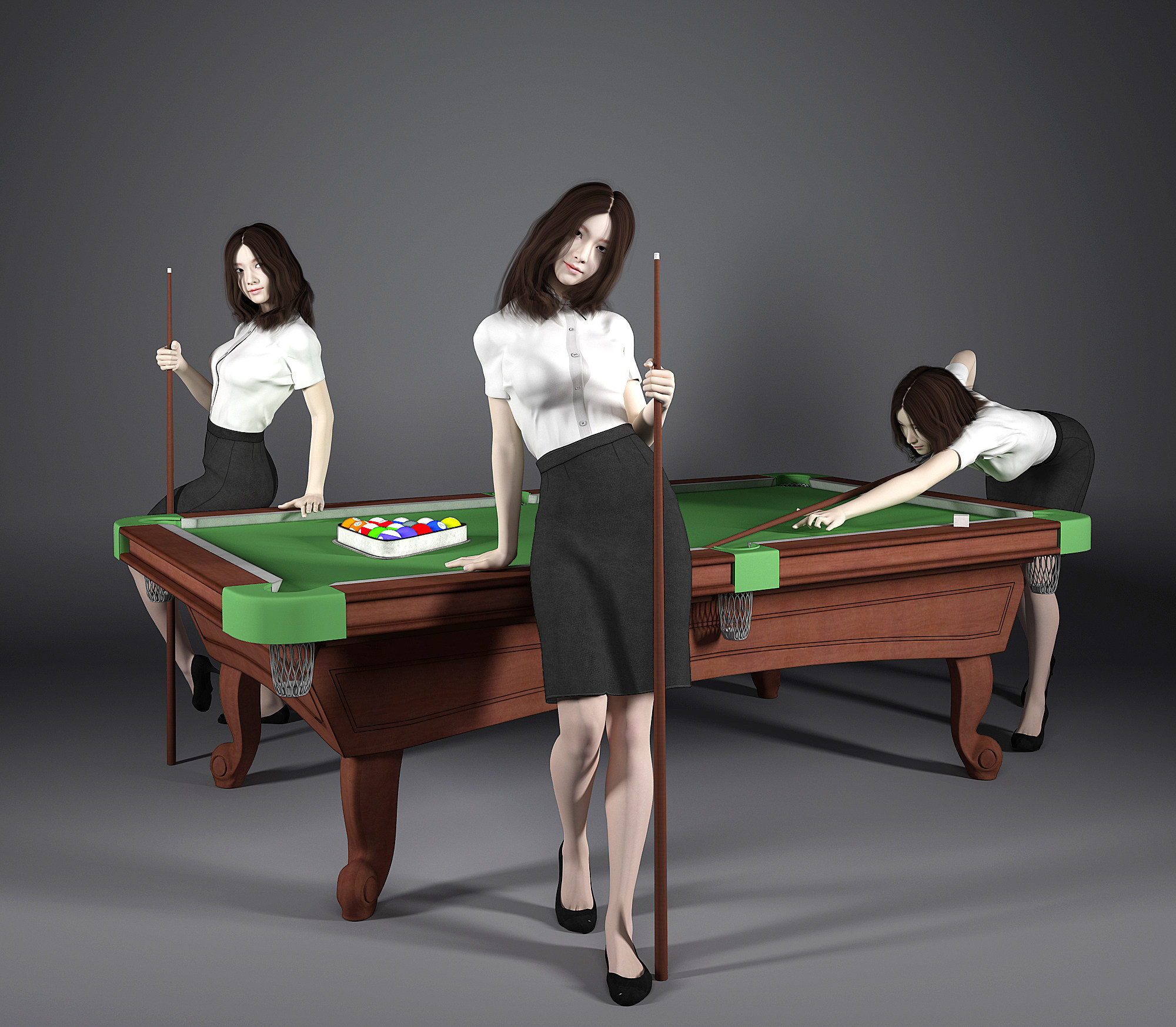 台球桌美女人物，打台球的人物3d模型下载