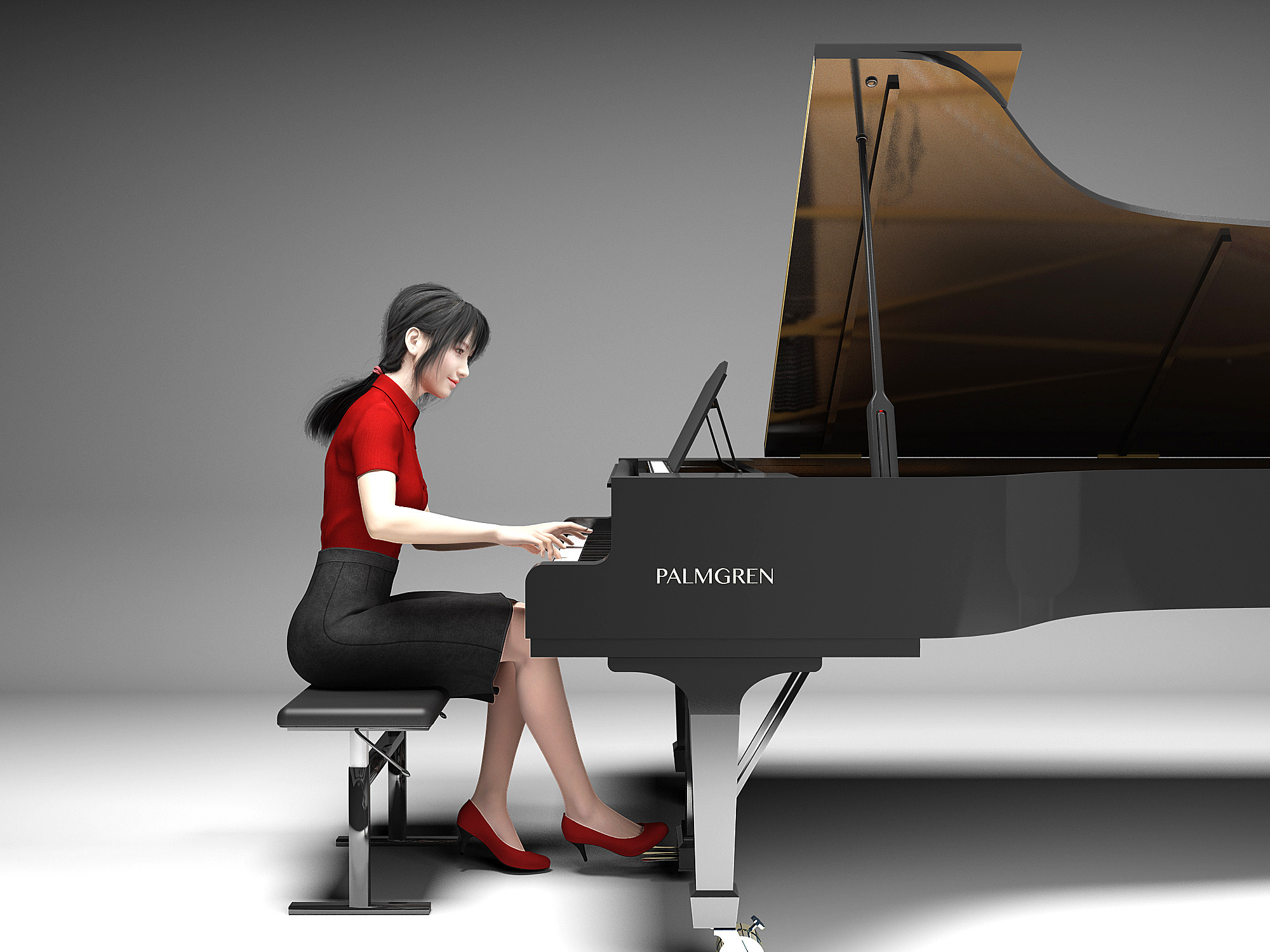 现代弹钢琴美女人物3d模型下载