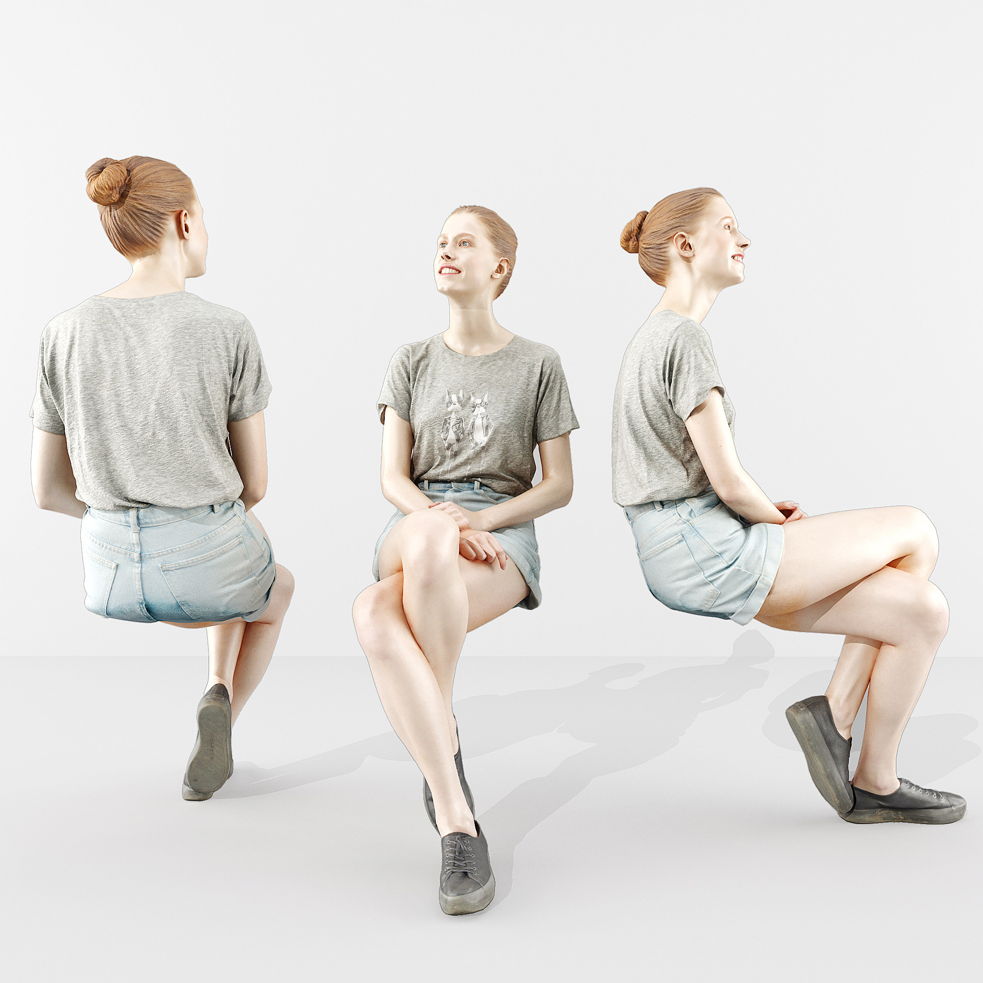 坐姿欧洲女性，人物3d模型下载