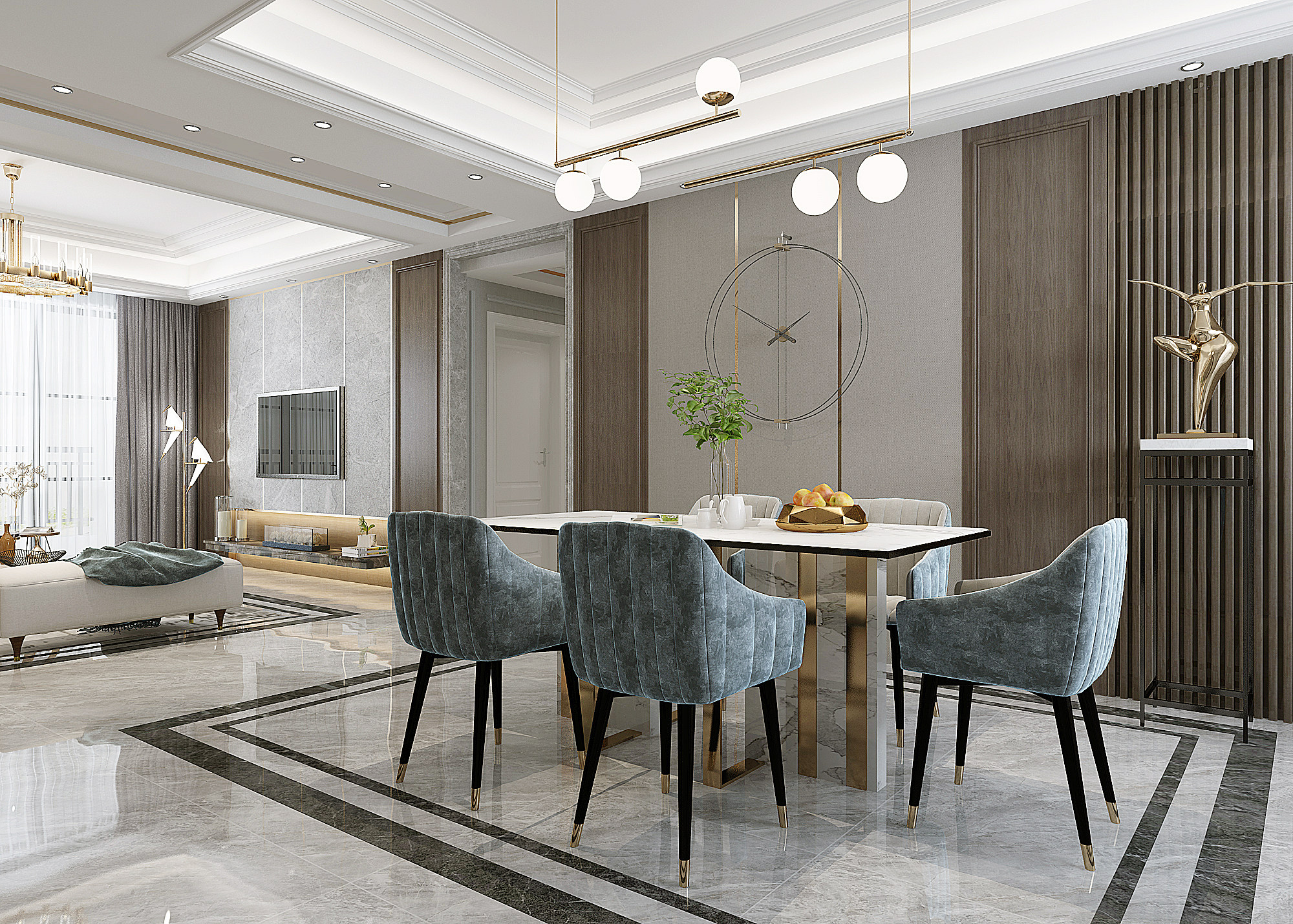 现代客餐厅，餐桌椅，3d模型下载
