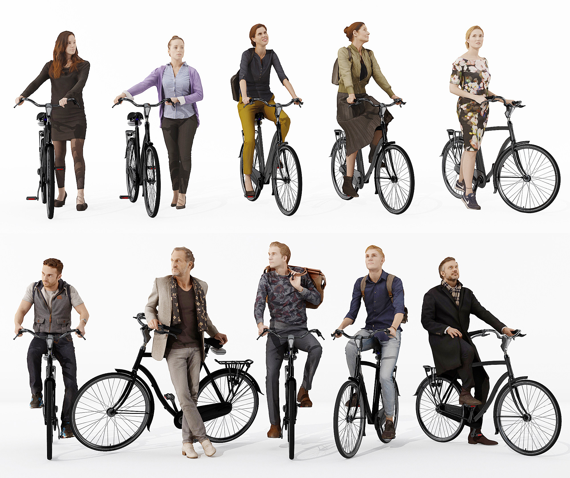 欧式骑自行车的男女人物3d模型下载