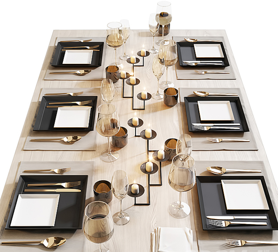 table setting 餐具盘子刀叉烛台3d模型下载