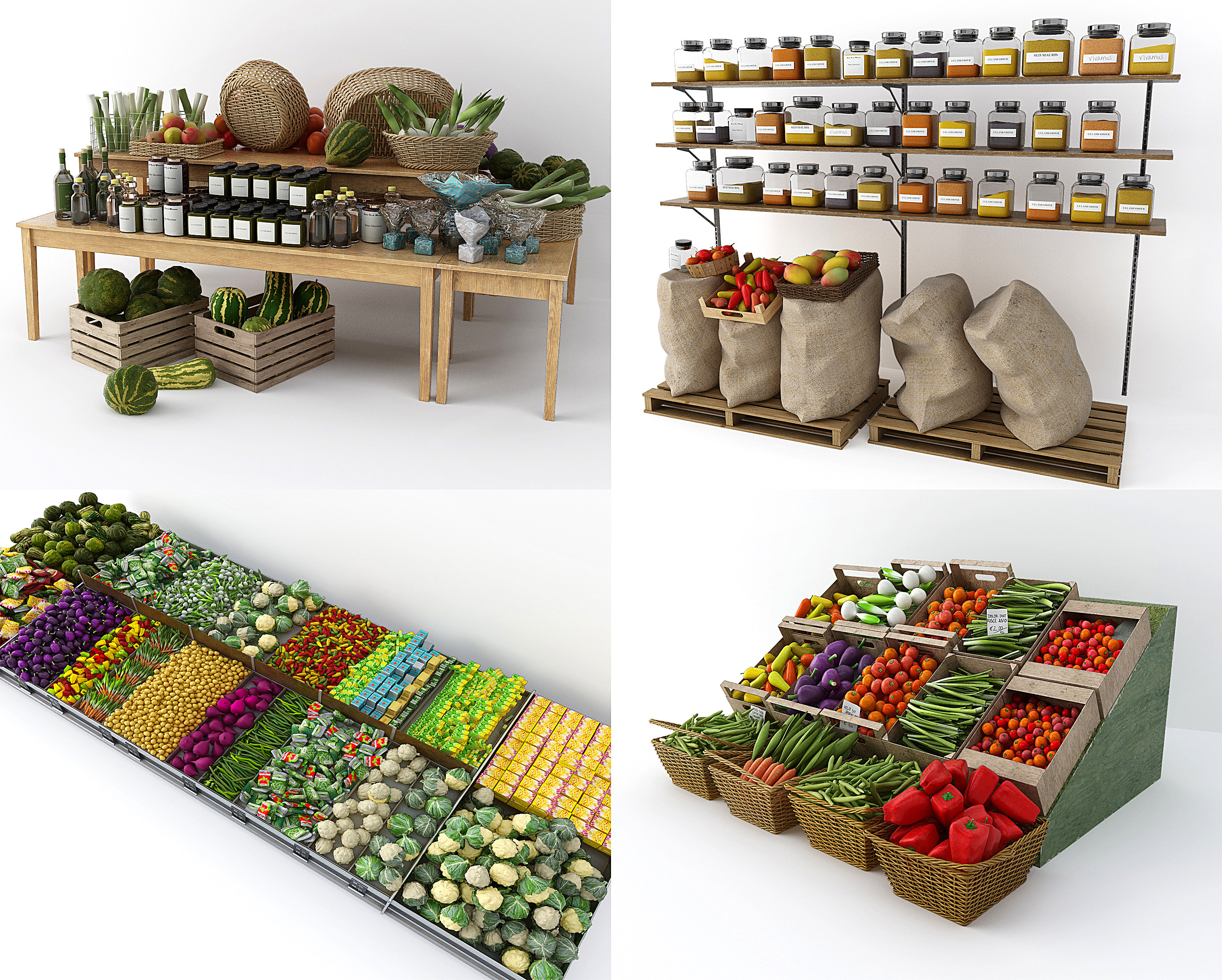 生鲜超市蔬菜水果货架，摊位3d模型下载