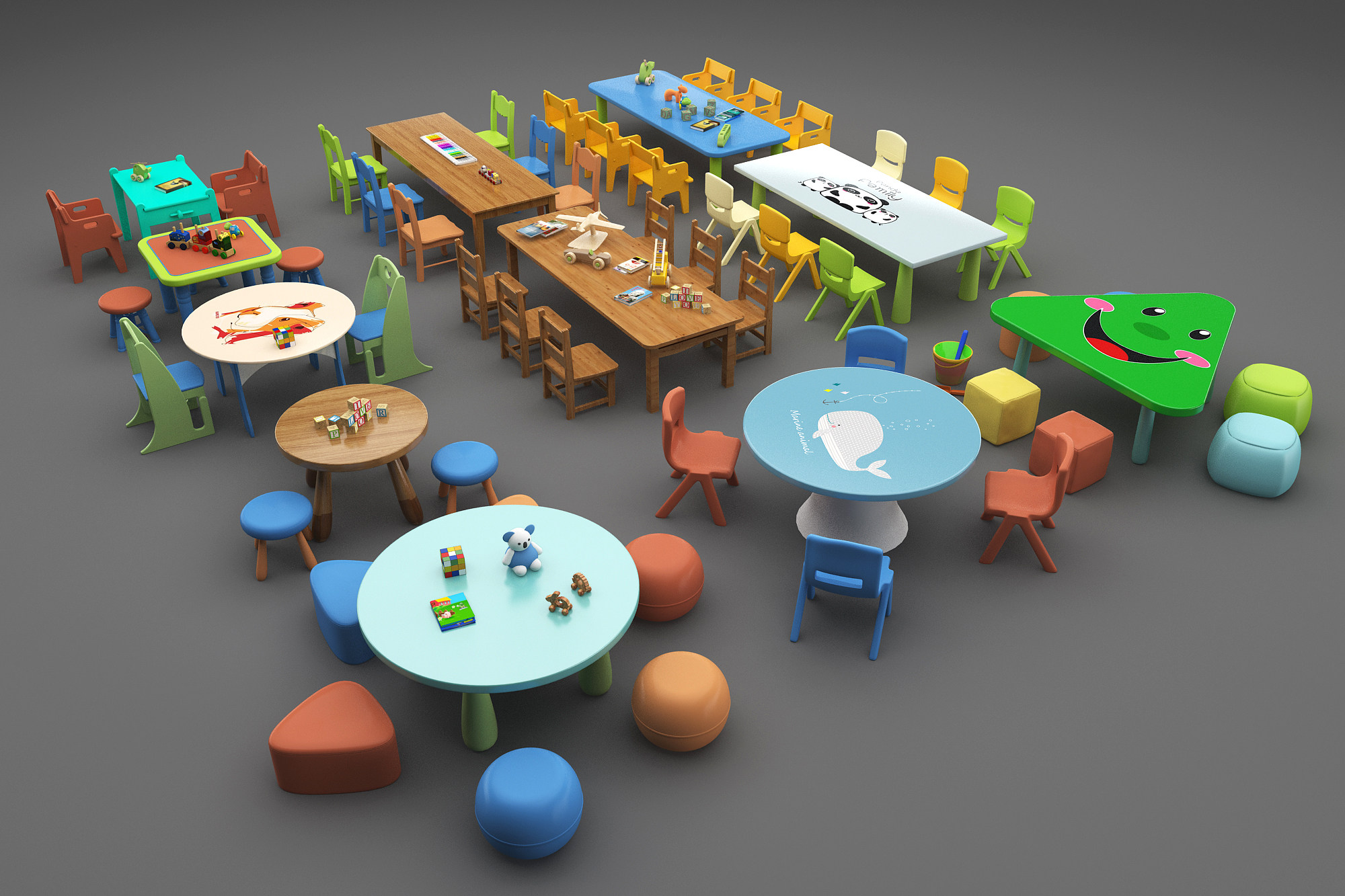 北欧儿童课桌椅，椅子3d模型下载