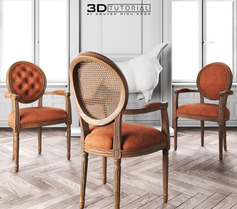 Beige Louis欧式美式法式餐椅椅子，3d模型下载