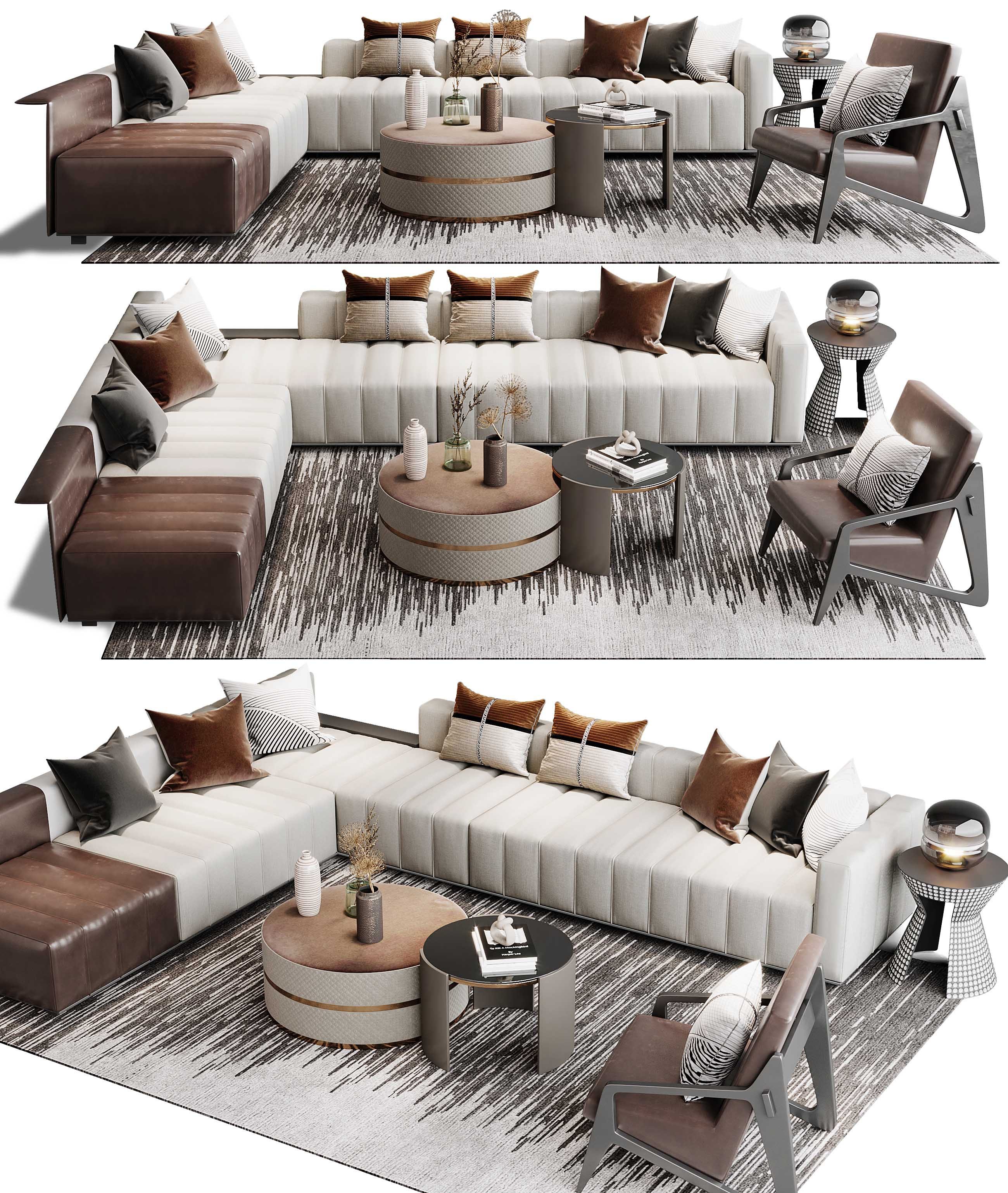 米洛提现代转角沙发茶几边几组合3d模型下载