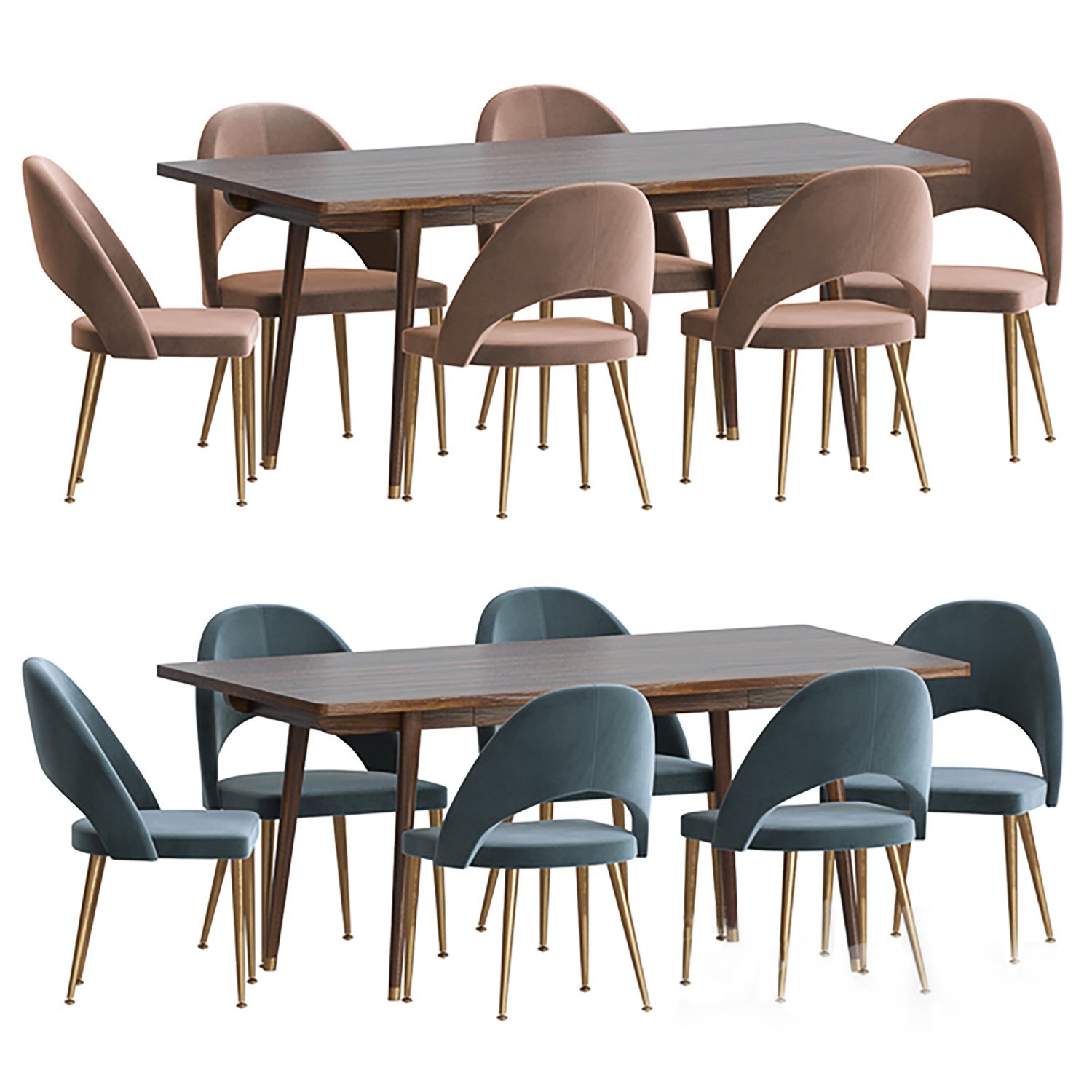 北欧现代实木布艺餐桌椅3d模型下载