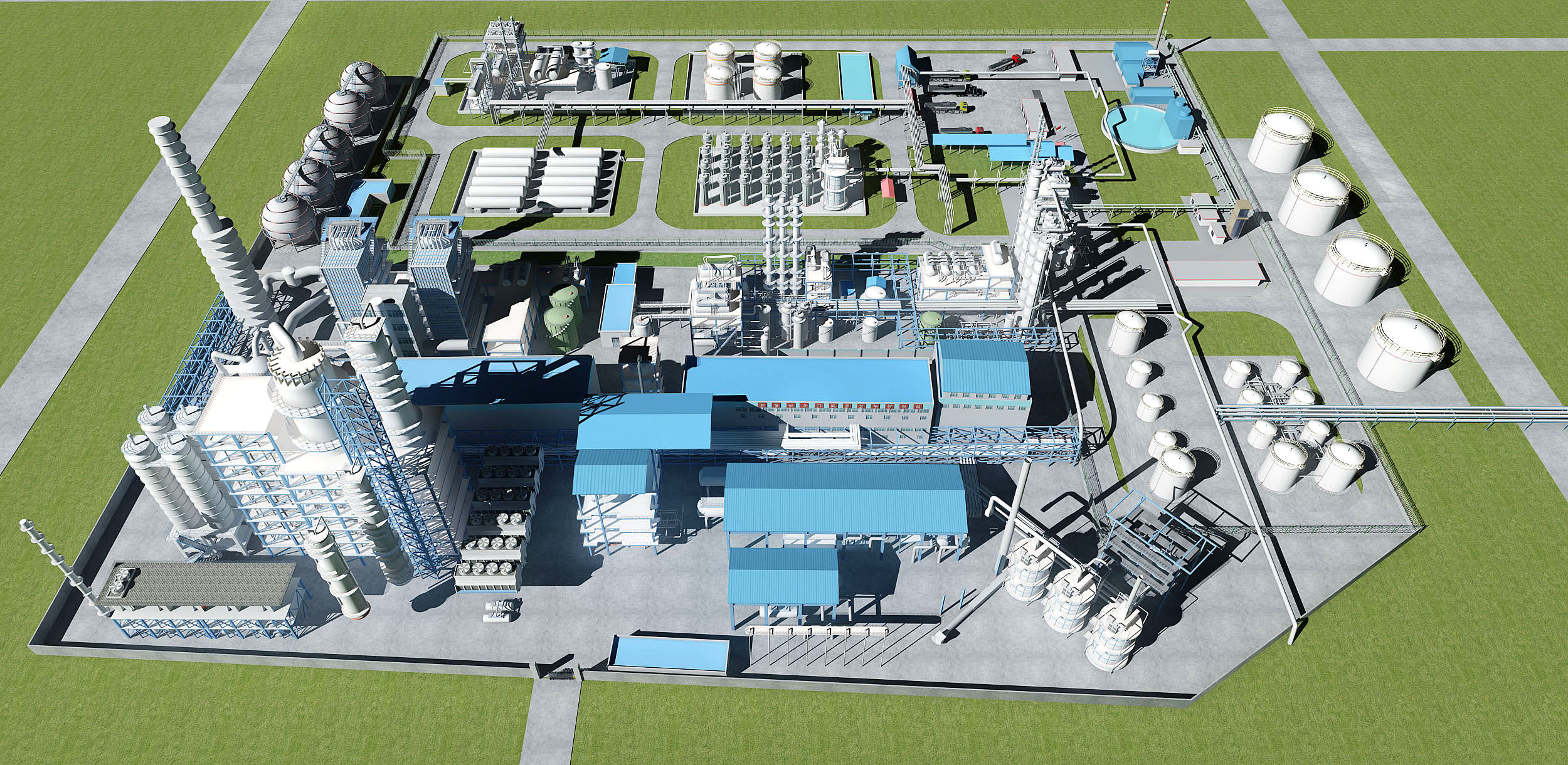 现代化工厂设备厂房建筑鸟瞰规划3d模型下载