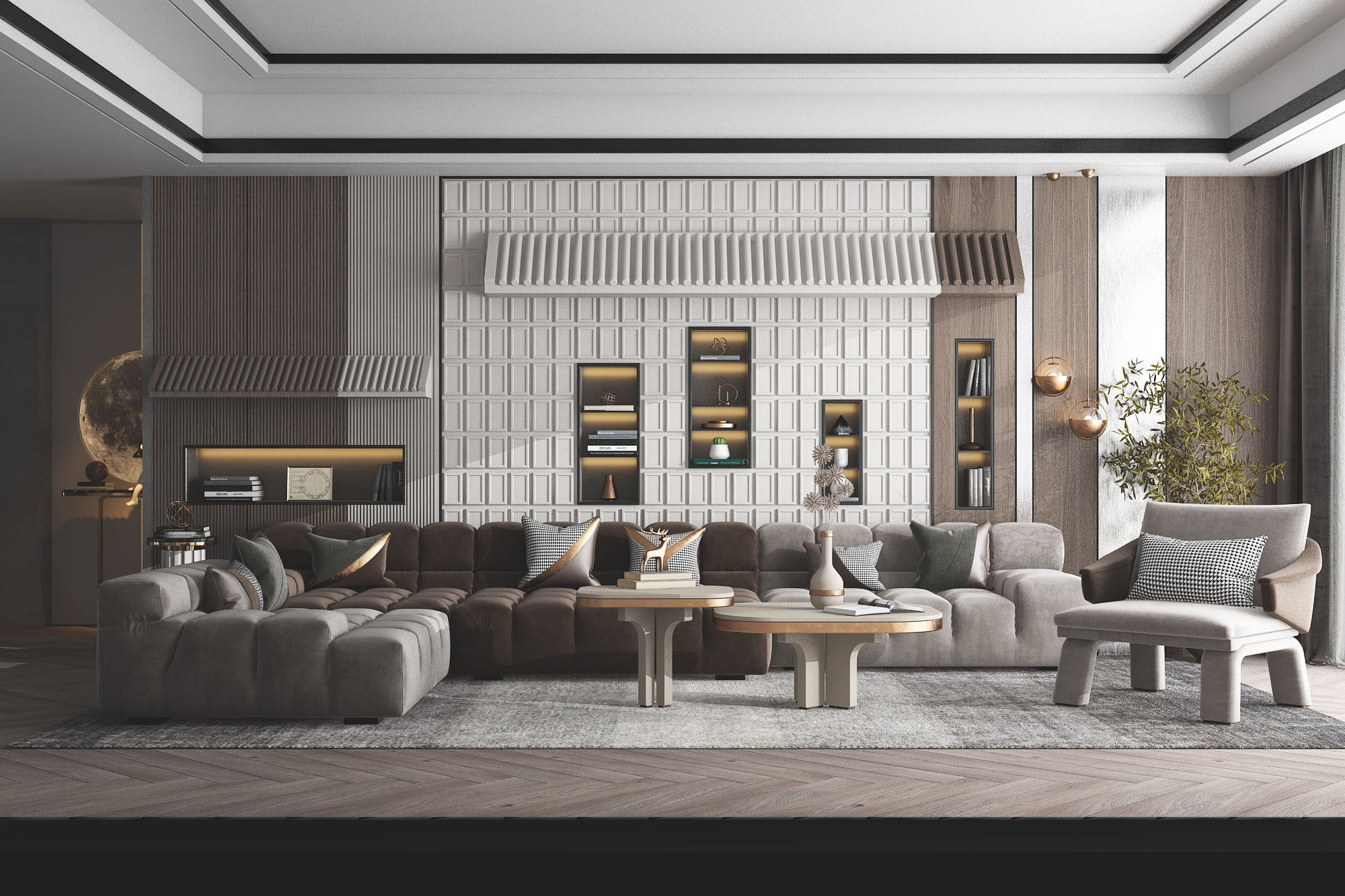 现代轻奢客厅餐厅，沙发3d模型下载