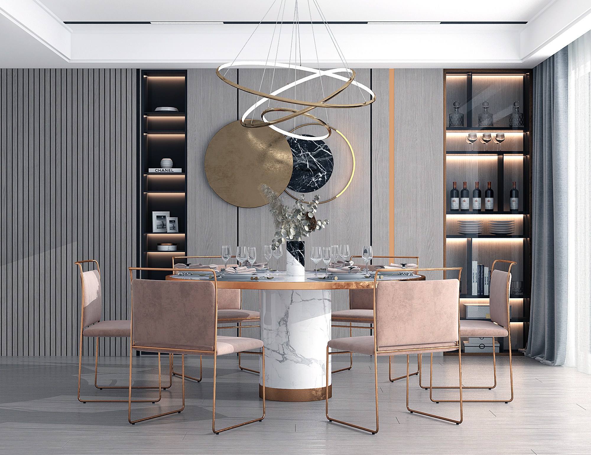 现代餐厅餐桌椅，吊灯3d模型下载
