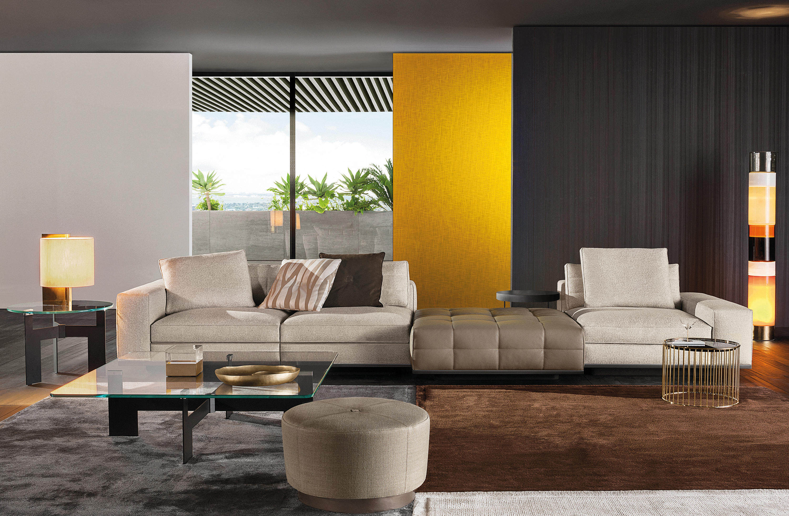 现代客厅，沙发玻璃茶几3d模型下载