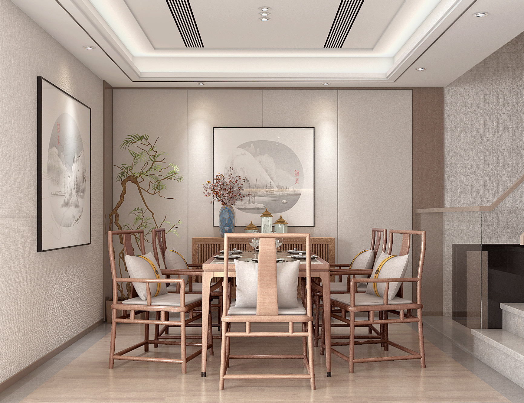 新中式餐厅餐桌椅 3d模型下载