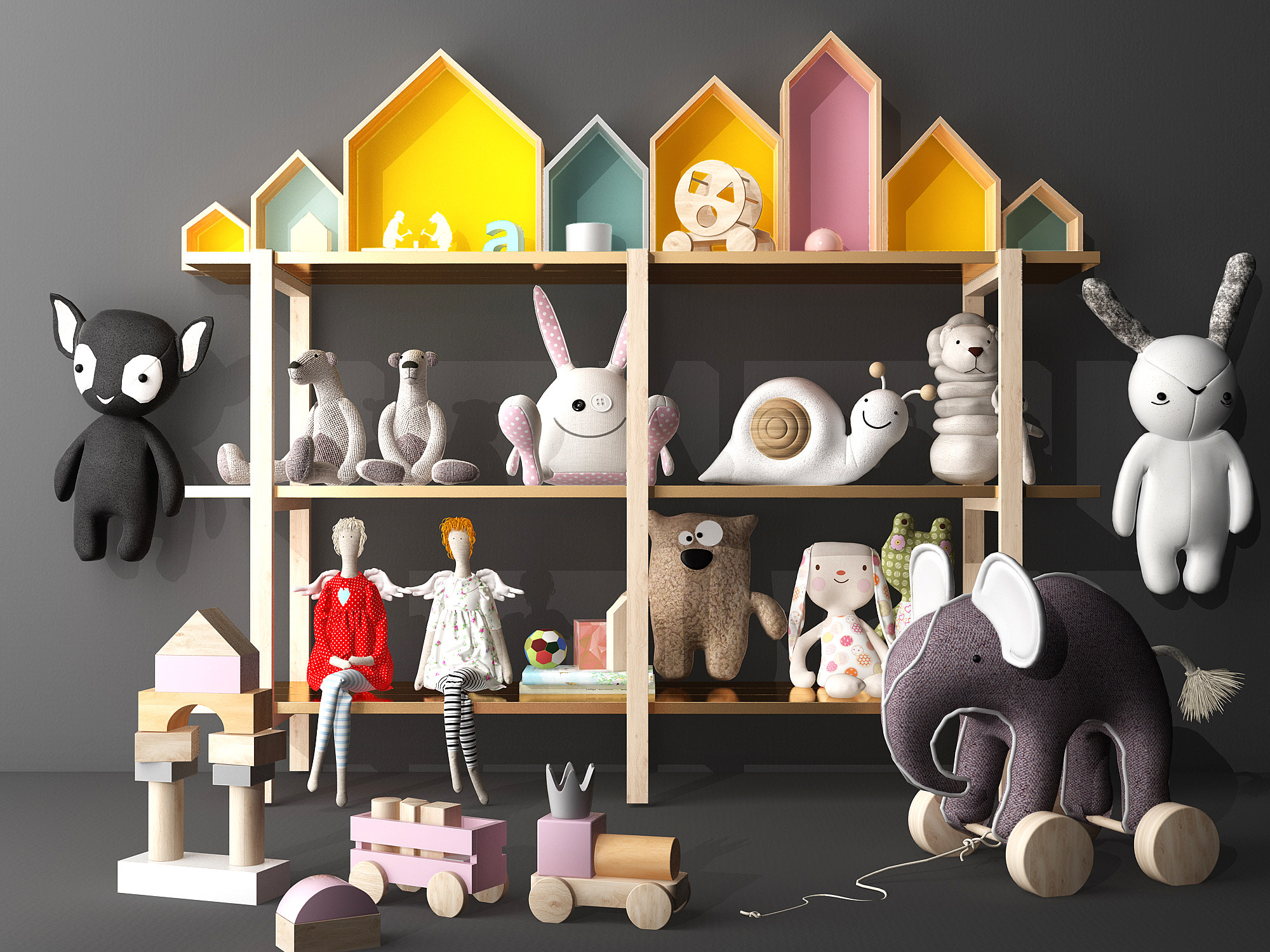 儿童玩具公仔布偶玩具柜，3d模型下载
