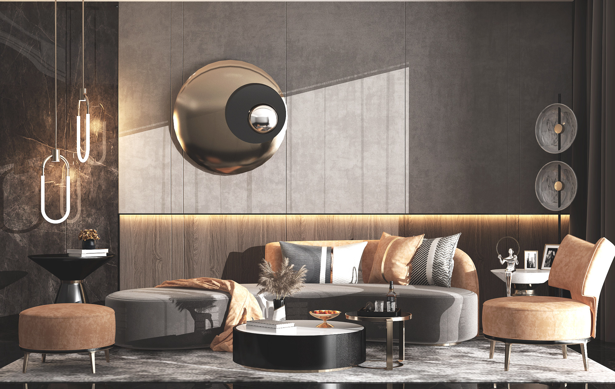 现代轻奢沙发茶几组合3d模型下载