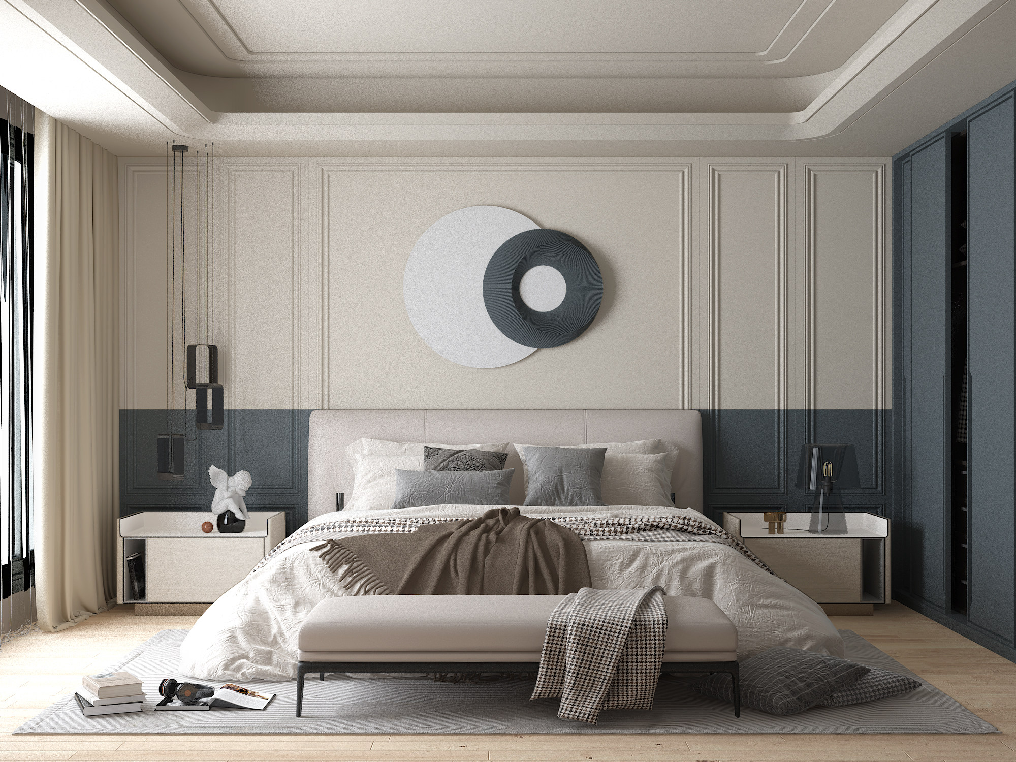 现代简欧式轻奢卧室，双人床，床头柜3d模型下载