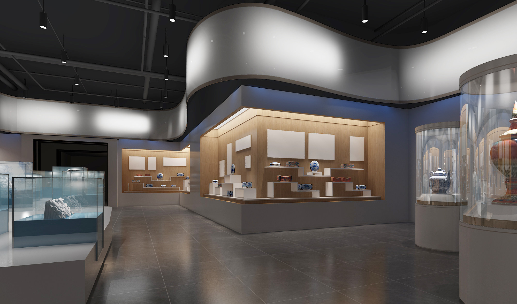 新中式博物馆展厅3d模型下载
