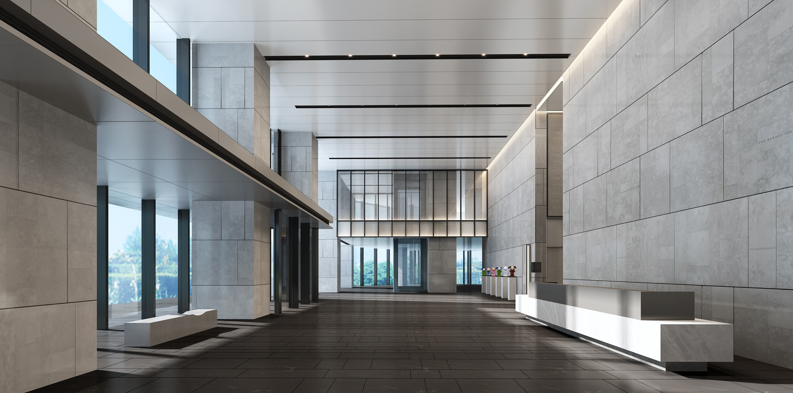 24现代办公大堂电梯厅， 3d模型下载