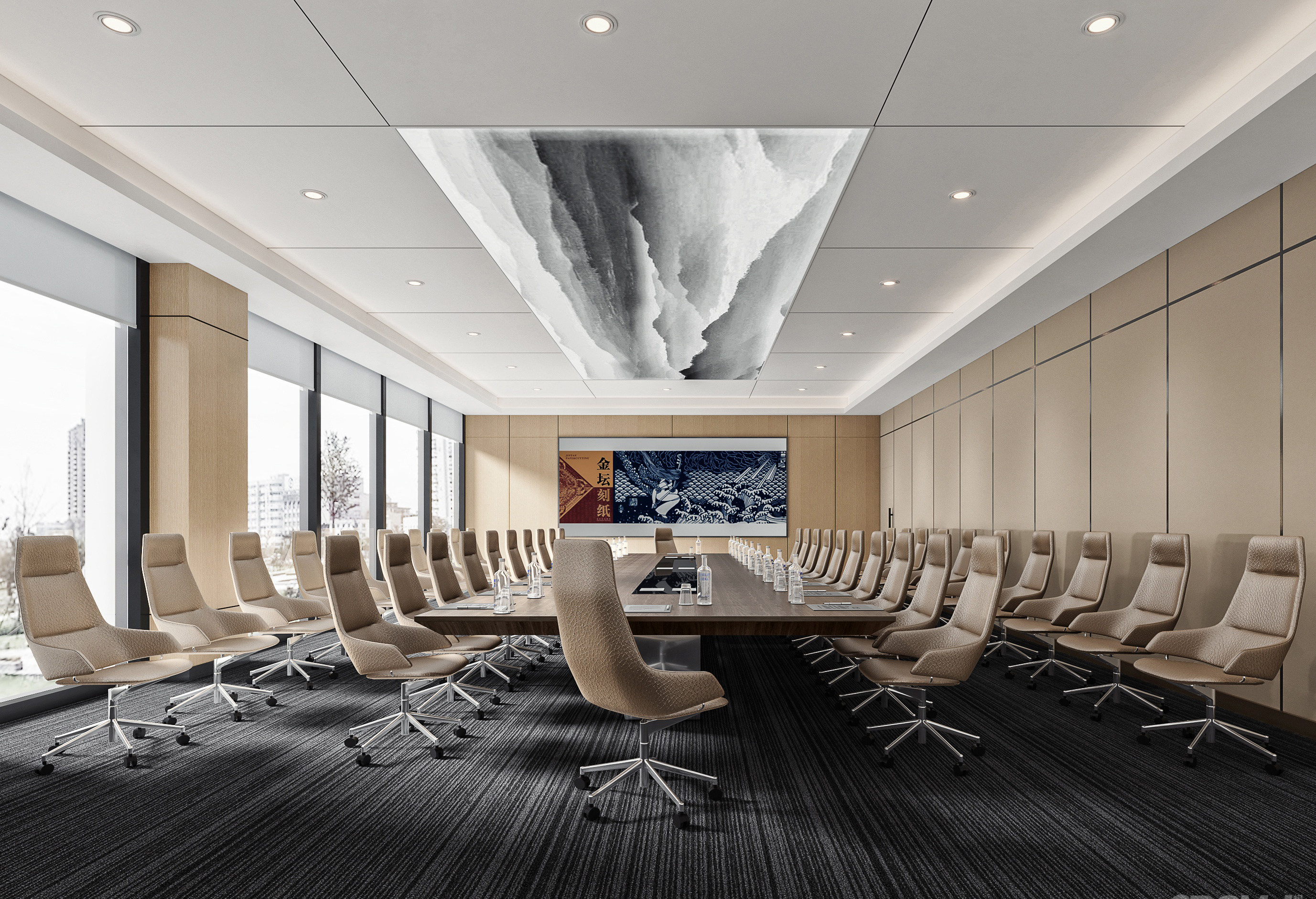 28现代多功能会议室，大会议室，会议桌椅3d模型下载