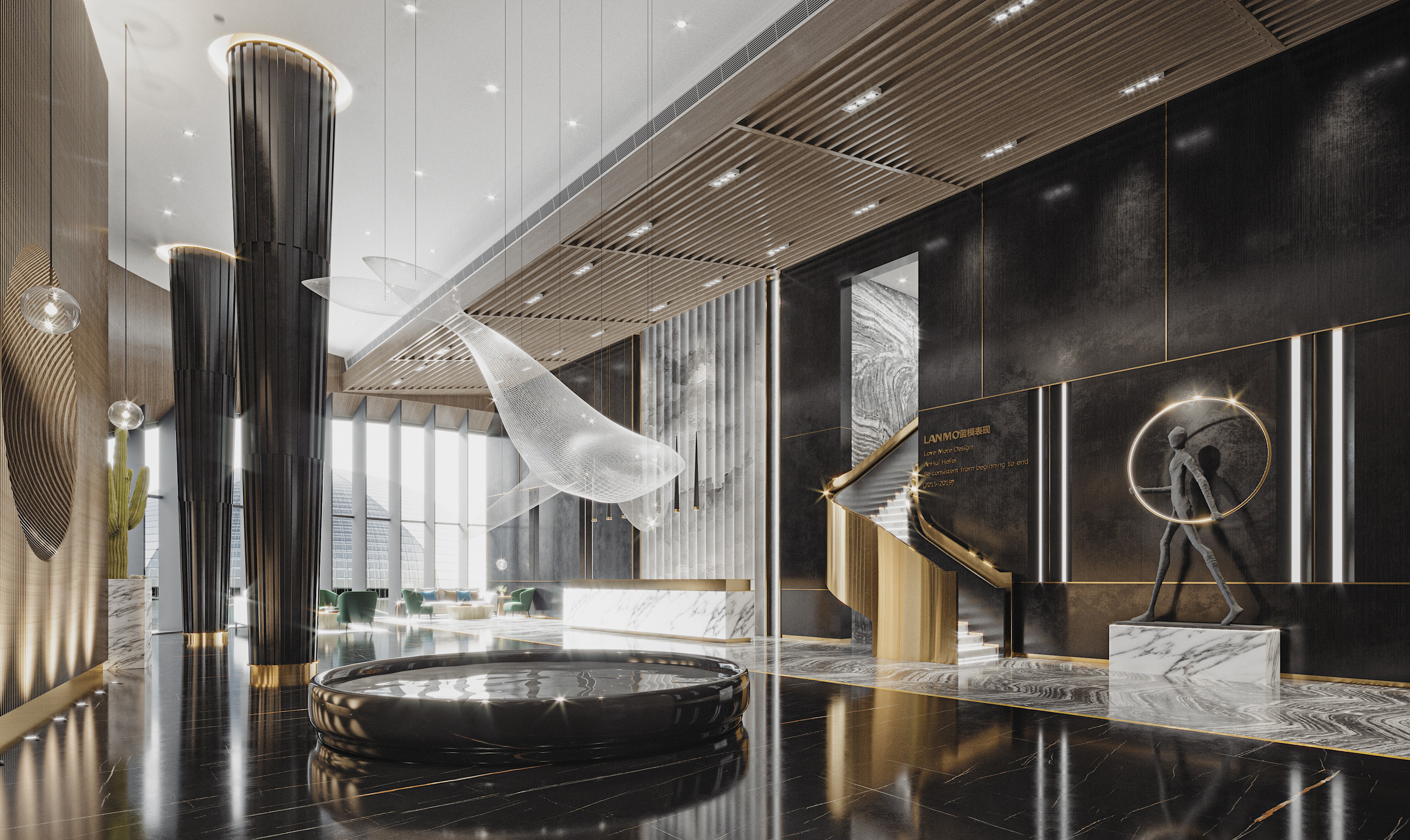 29销售中心酒店大厅，大堂鲸鱼造型水晶吊灯3d模型下载