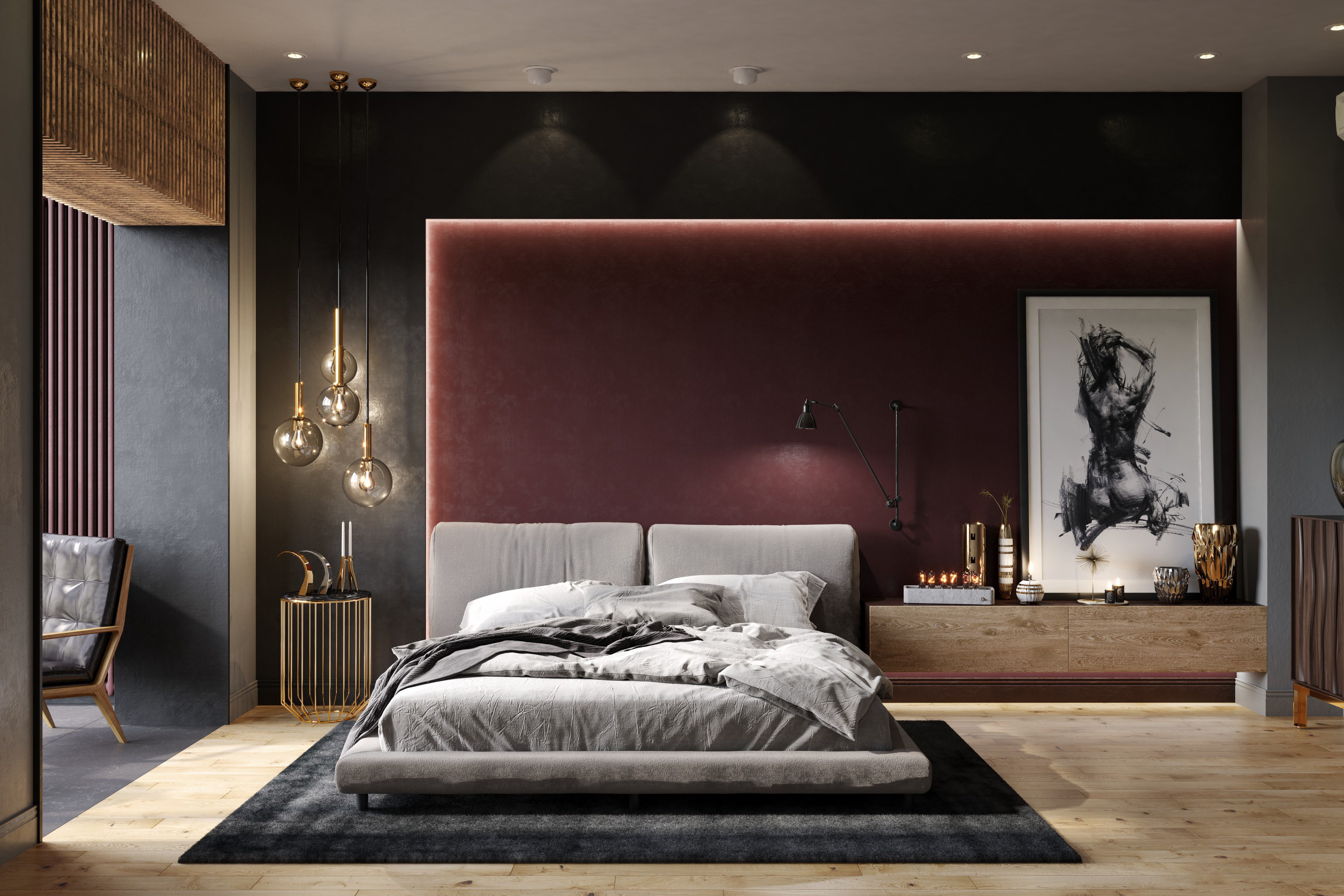 18现代轻奢卧室，双人床，3d模型下载