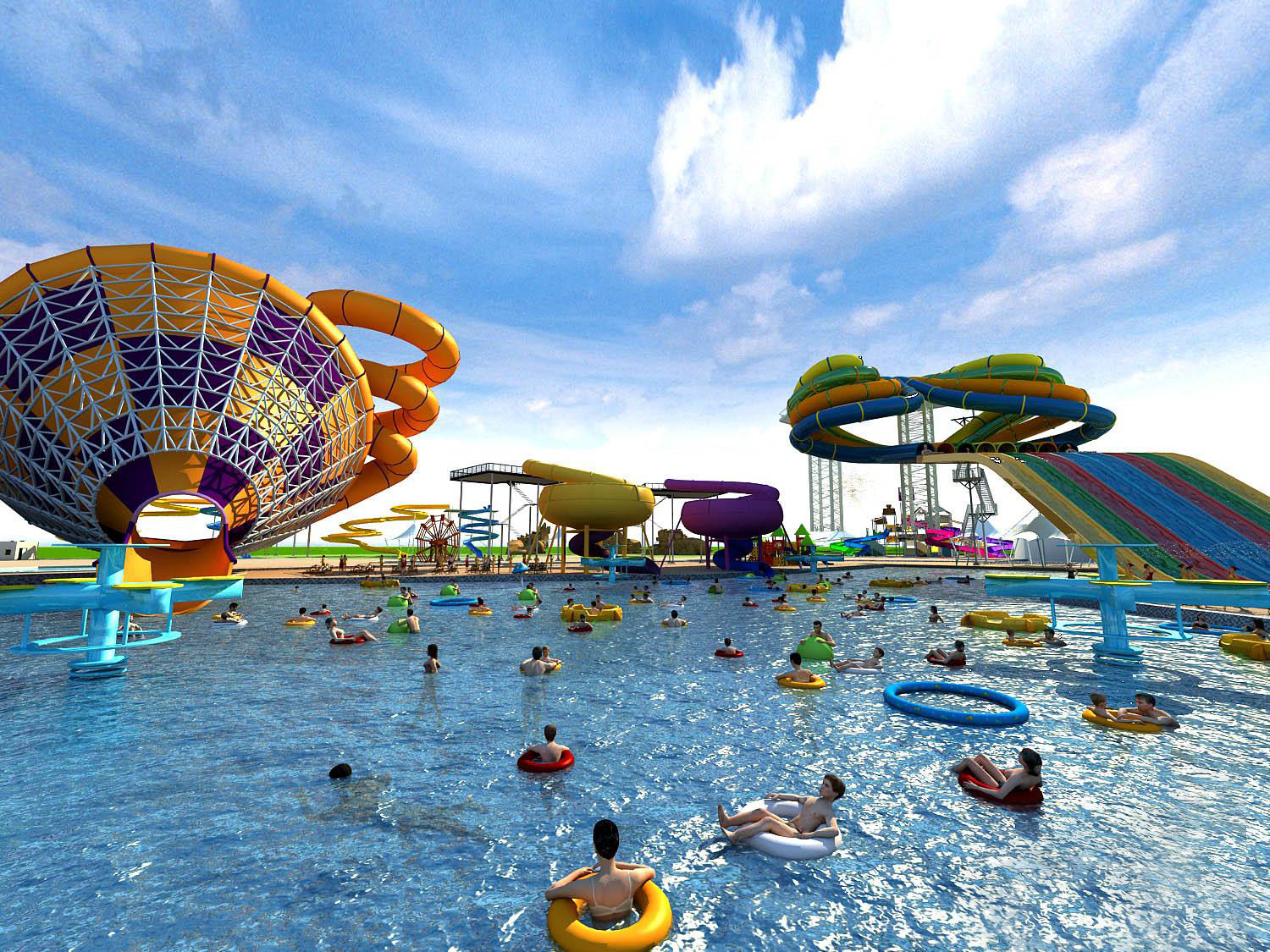 22水上乐园游乐园，人物游泳的人游乐设备3d模型下载