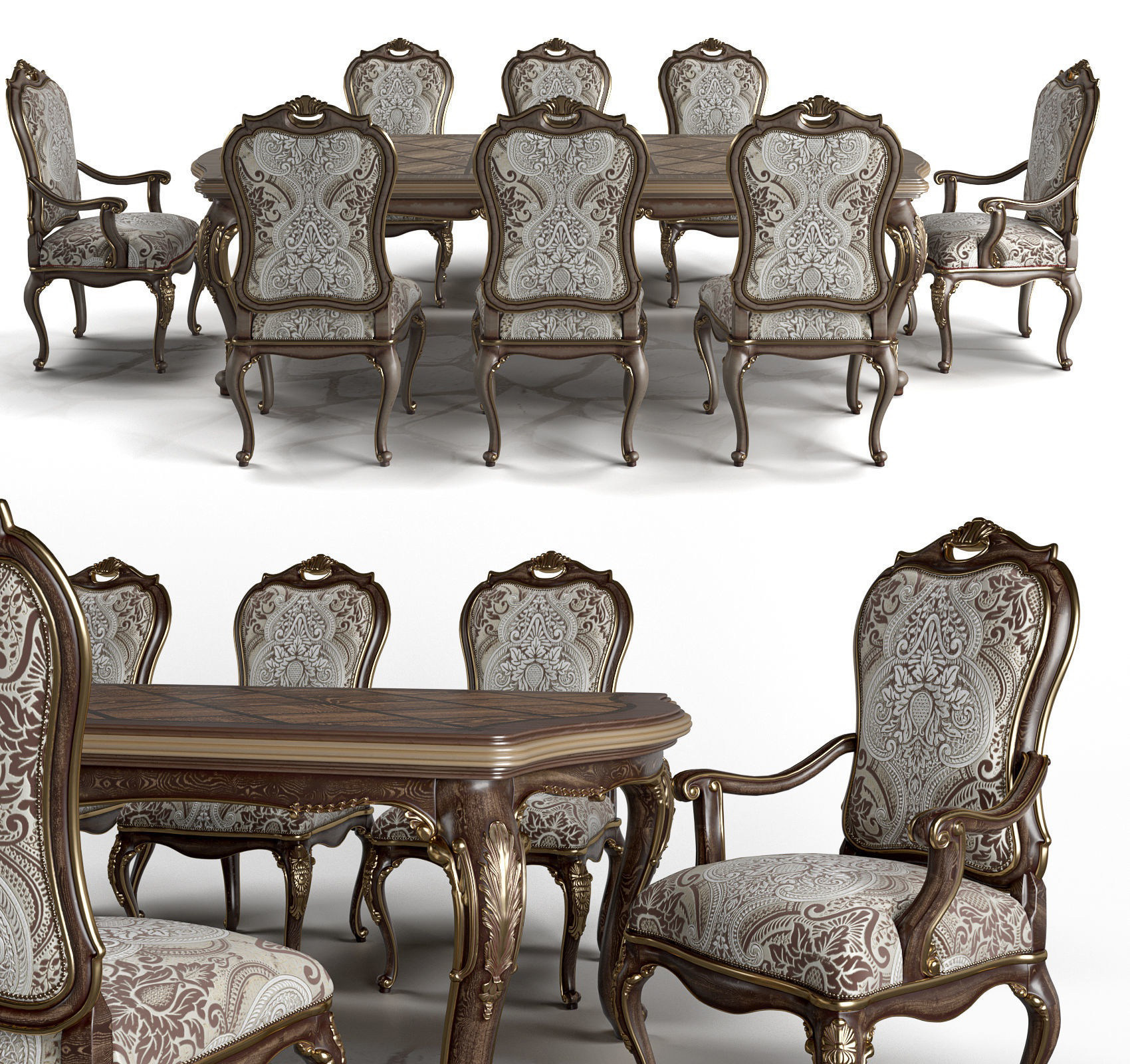 13欧式美式法式实木雕花餐桌椅3d模型下载