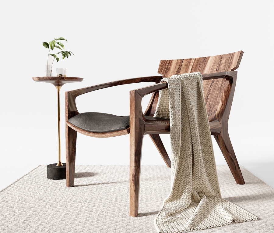 LINNA现代原木自然风扶手椅，椅子3d模型下载