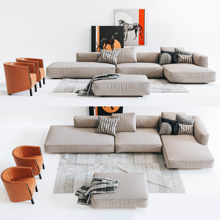 Zanotta现代转角 沙发组合，3d模型下载