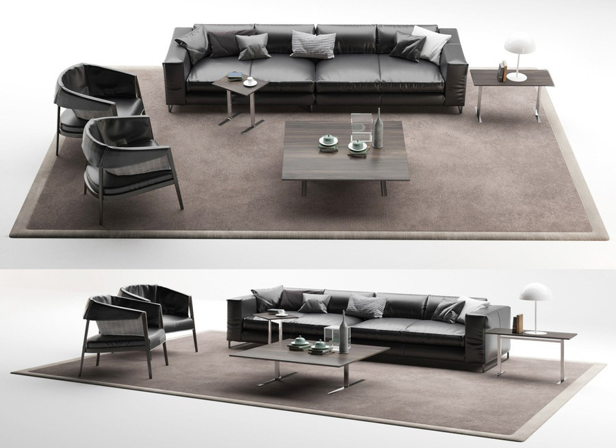 Vittoria Frigerio现代办公皮革沙发茶几组合3d模型下载