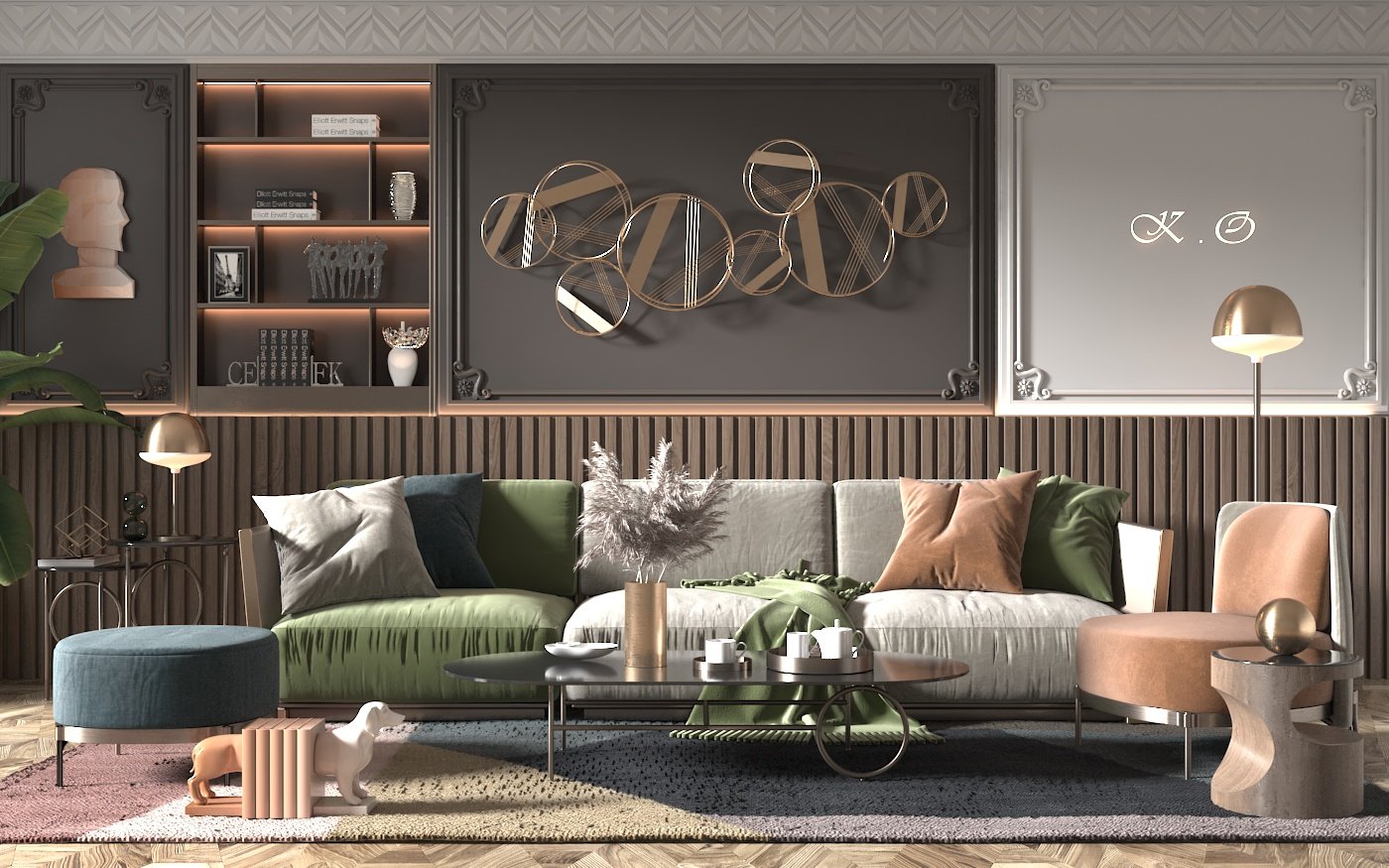 现代客厅，沙发3d模型下载