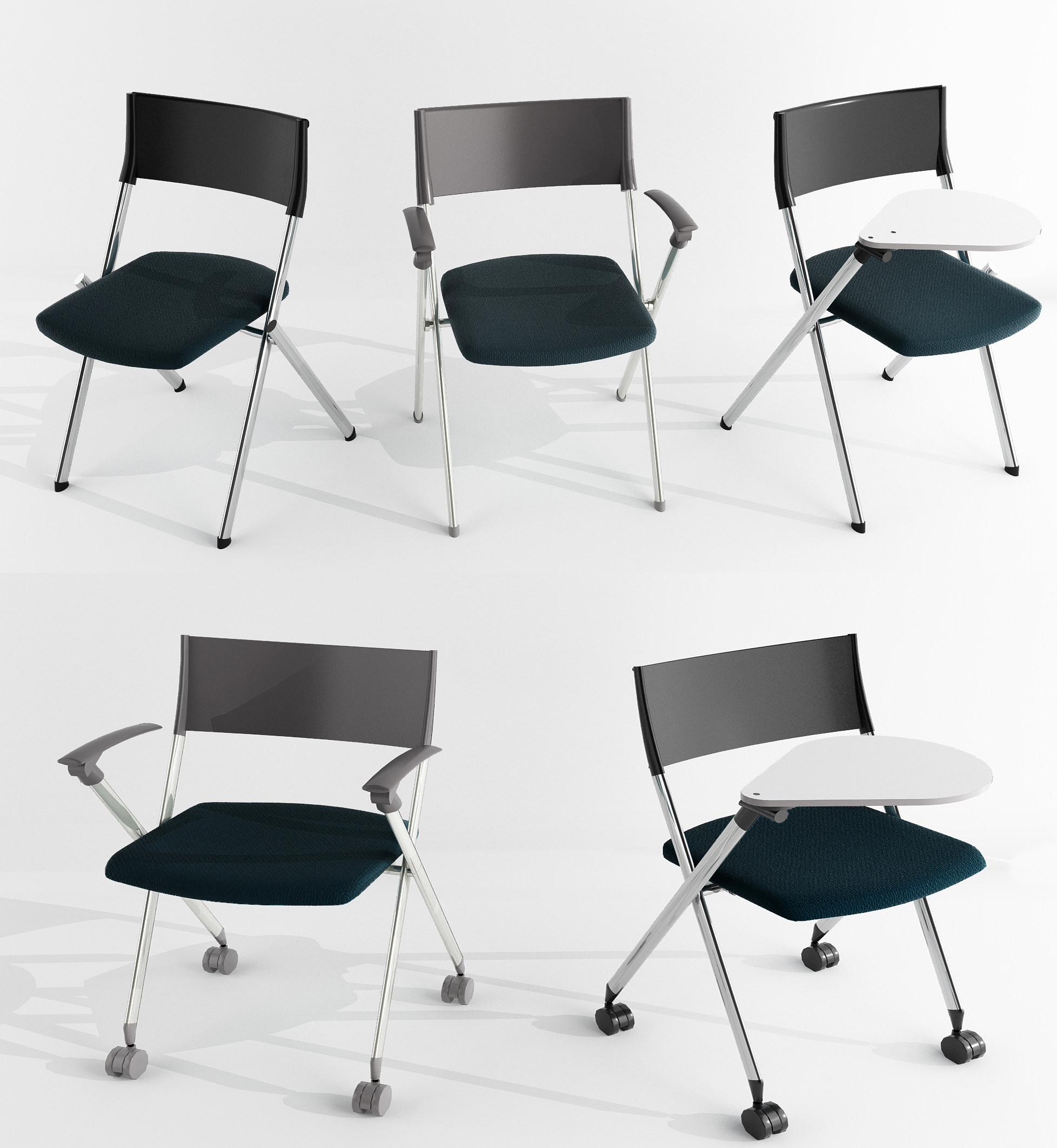 折叠培训椅会议教室椅，办公椅3d模型下载