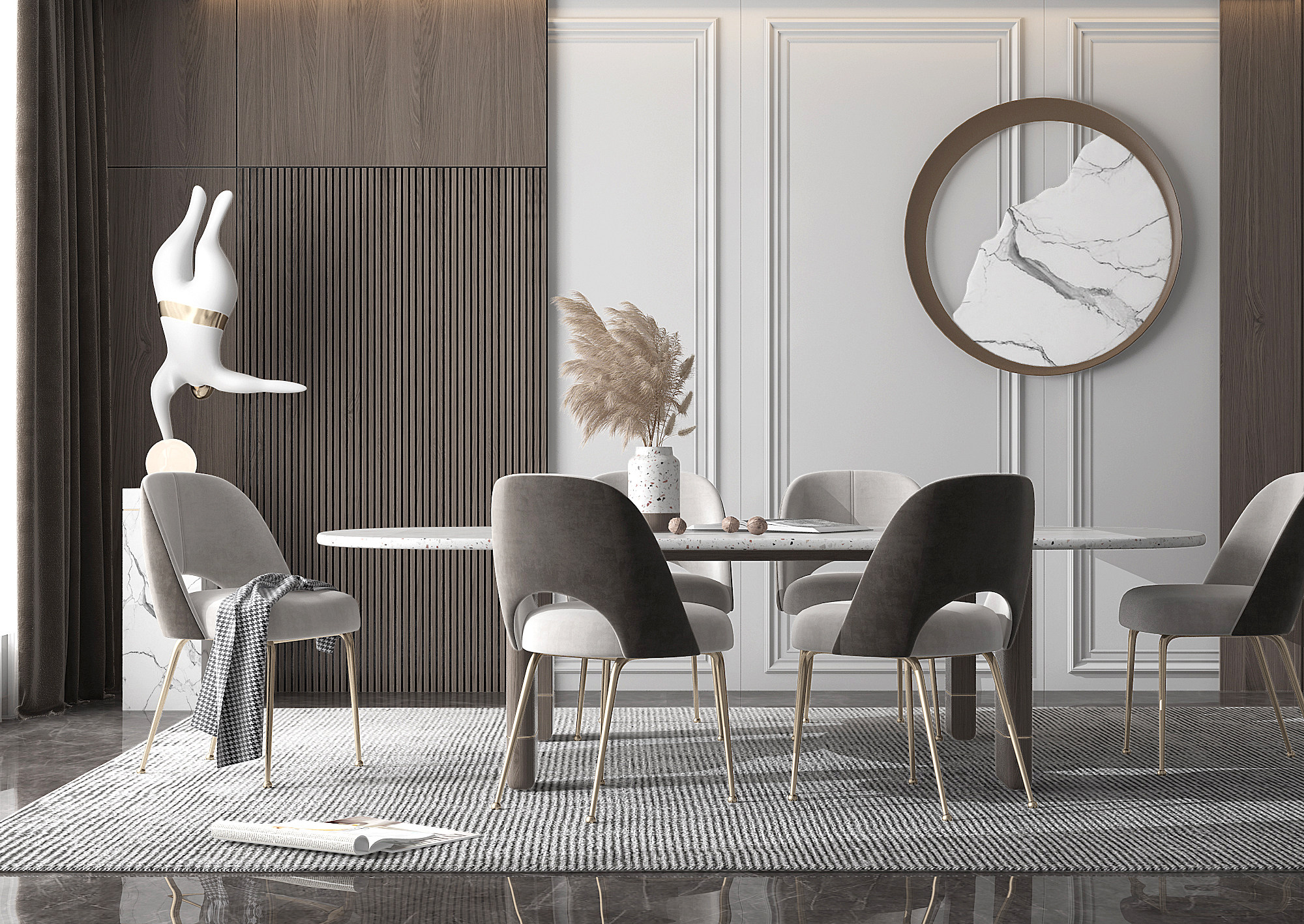 轻奢餐桌椅组合3d模型下载