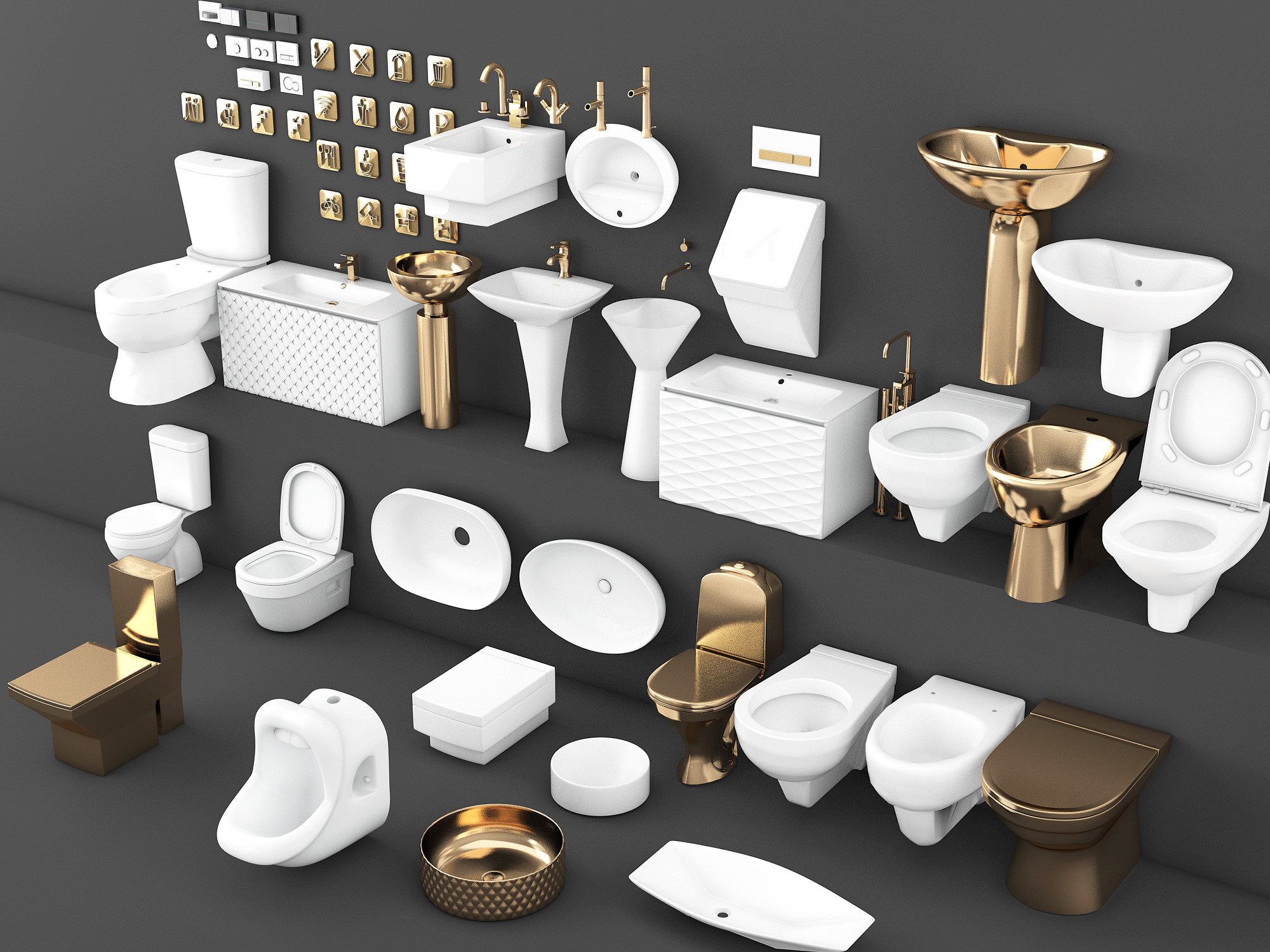 现代洁具，洗手盆，马桶，水龙头3d模型下载