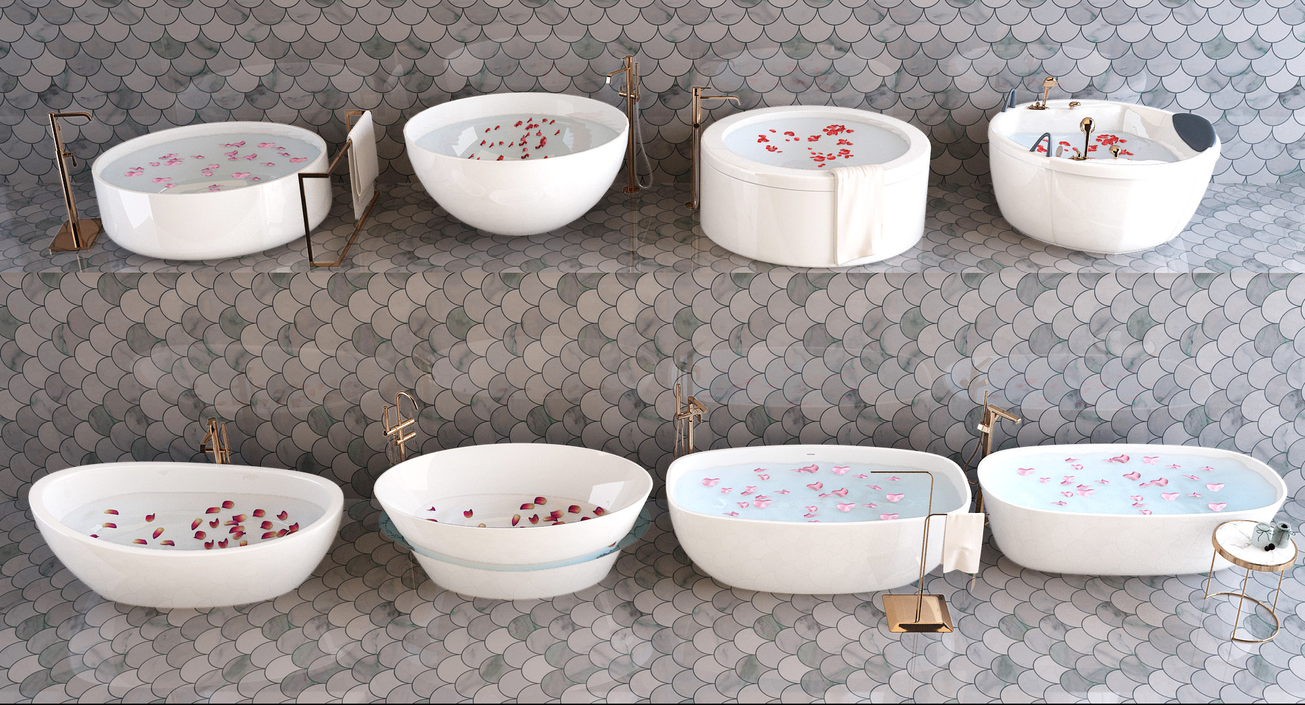 现代卫生间外漏浴缸，花瓣3d模型下载