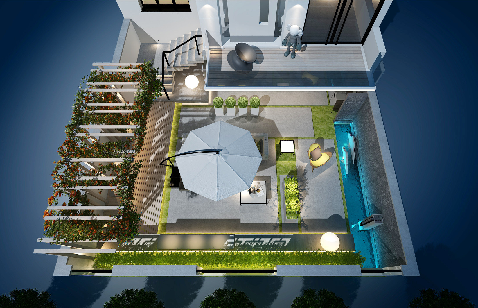 现代别墅庭院景观花园，凉亭廊架，3d模型下载
