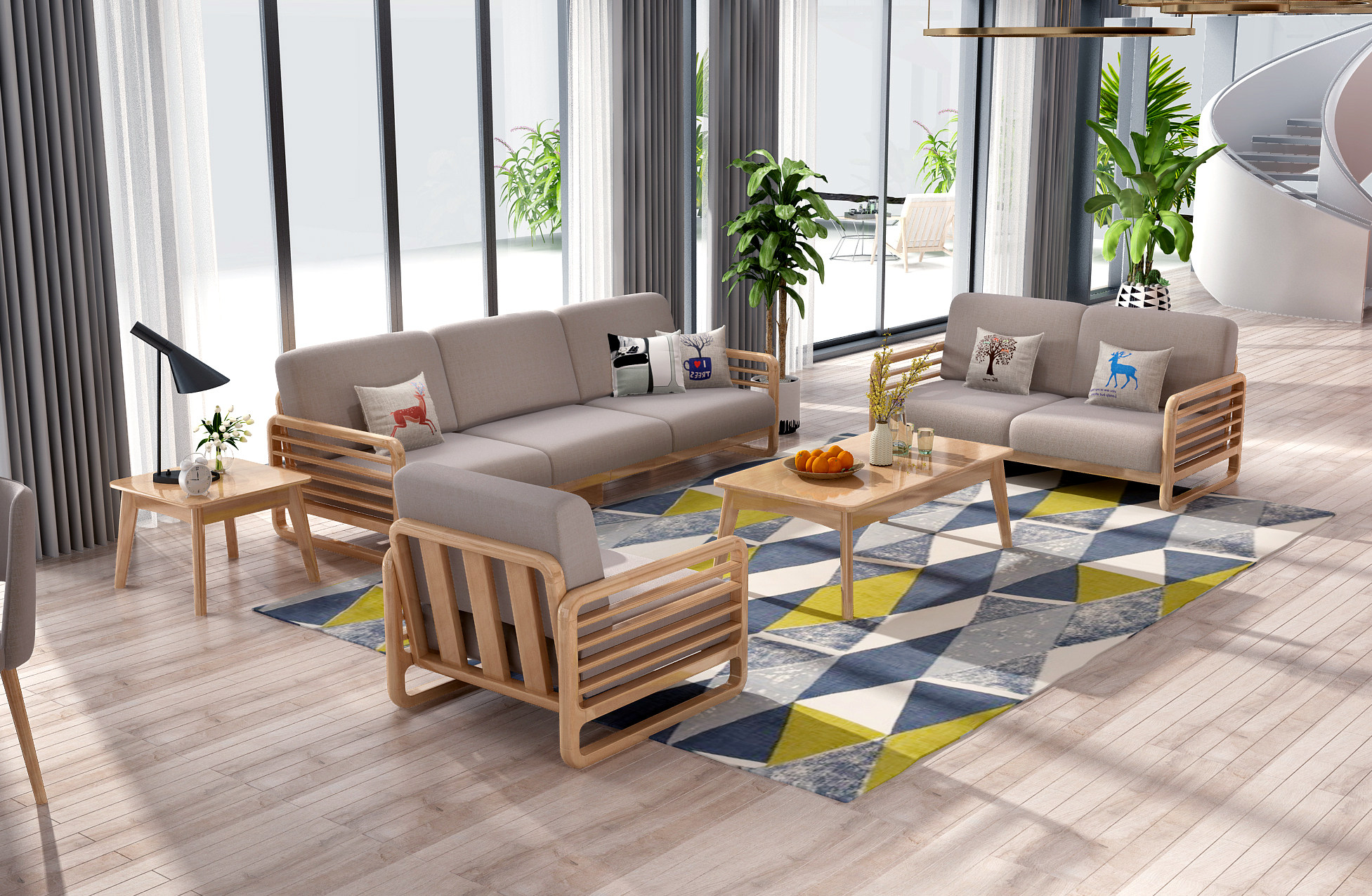 北欧实木沙发单人沙发3d模型下载