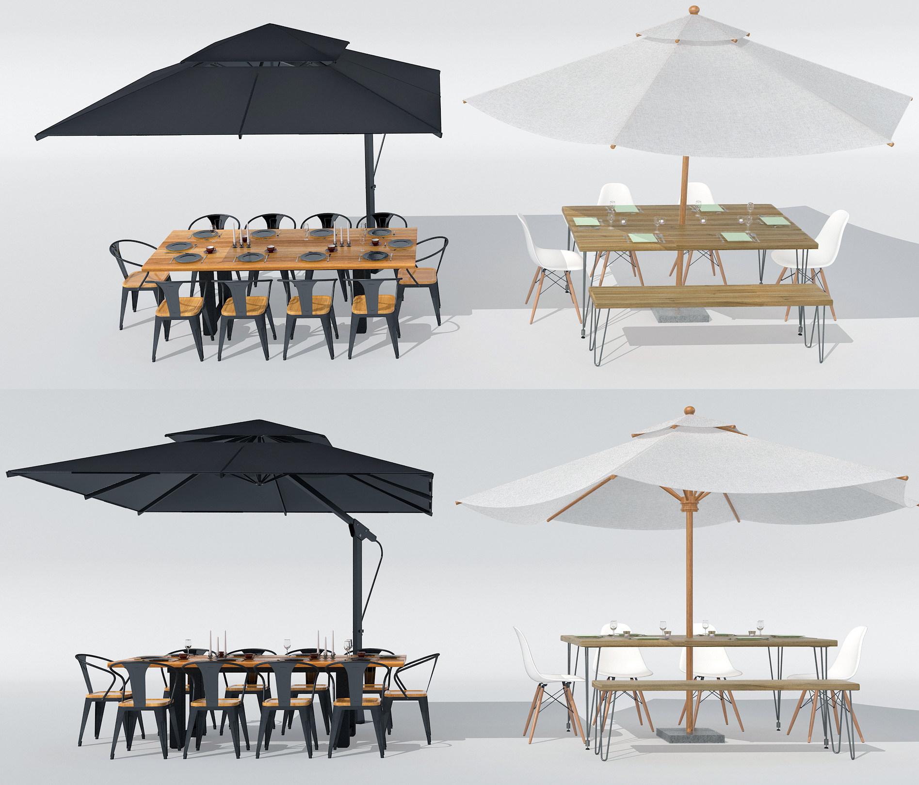 北欧户外桌椅组合遮阳伞座椅咖啡椅餐桌椅组合3d模型下载