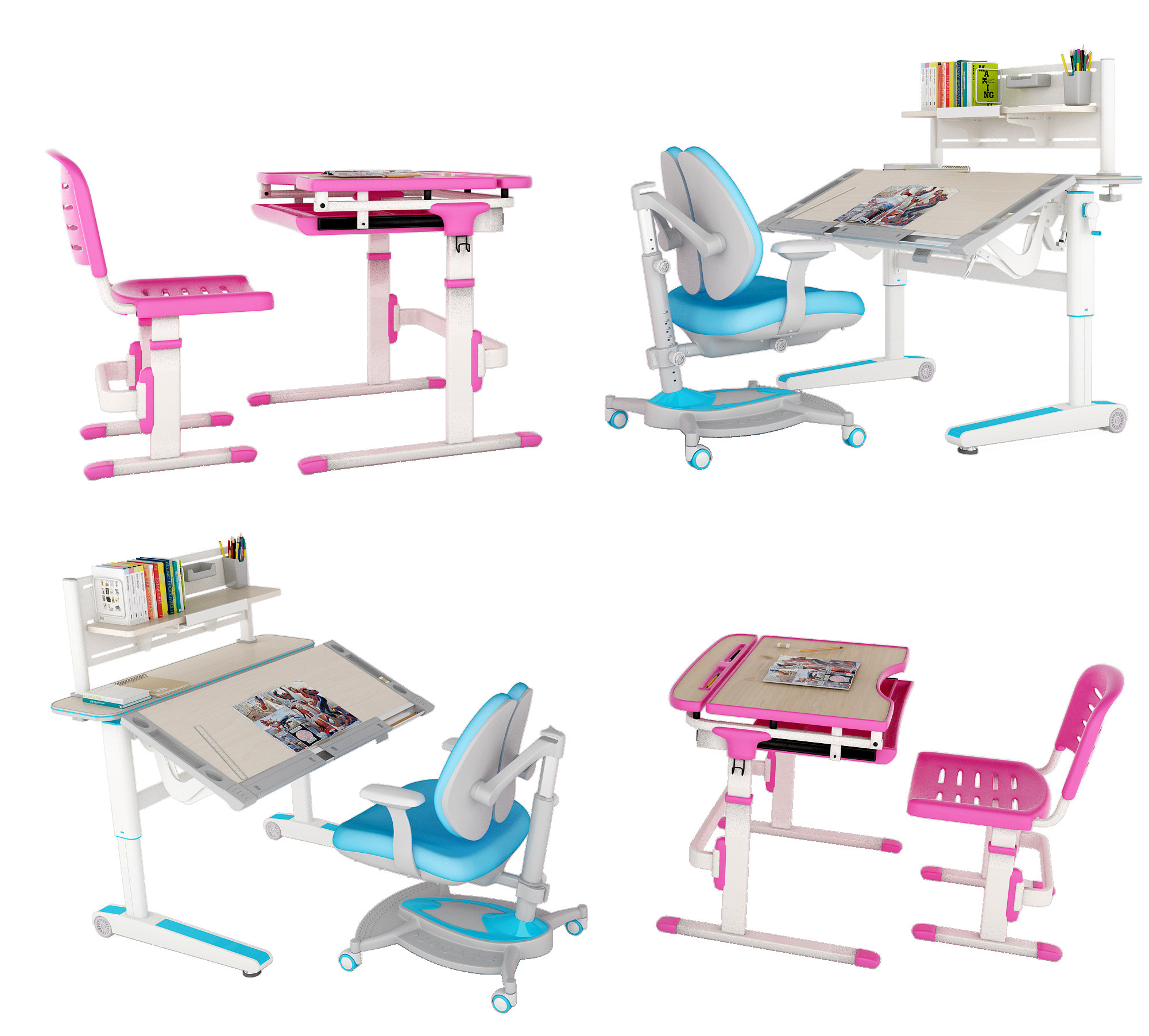 儿童多功能学习桌椅，课桌椅3d模型下载